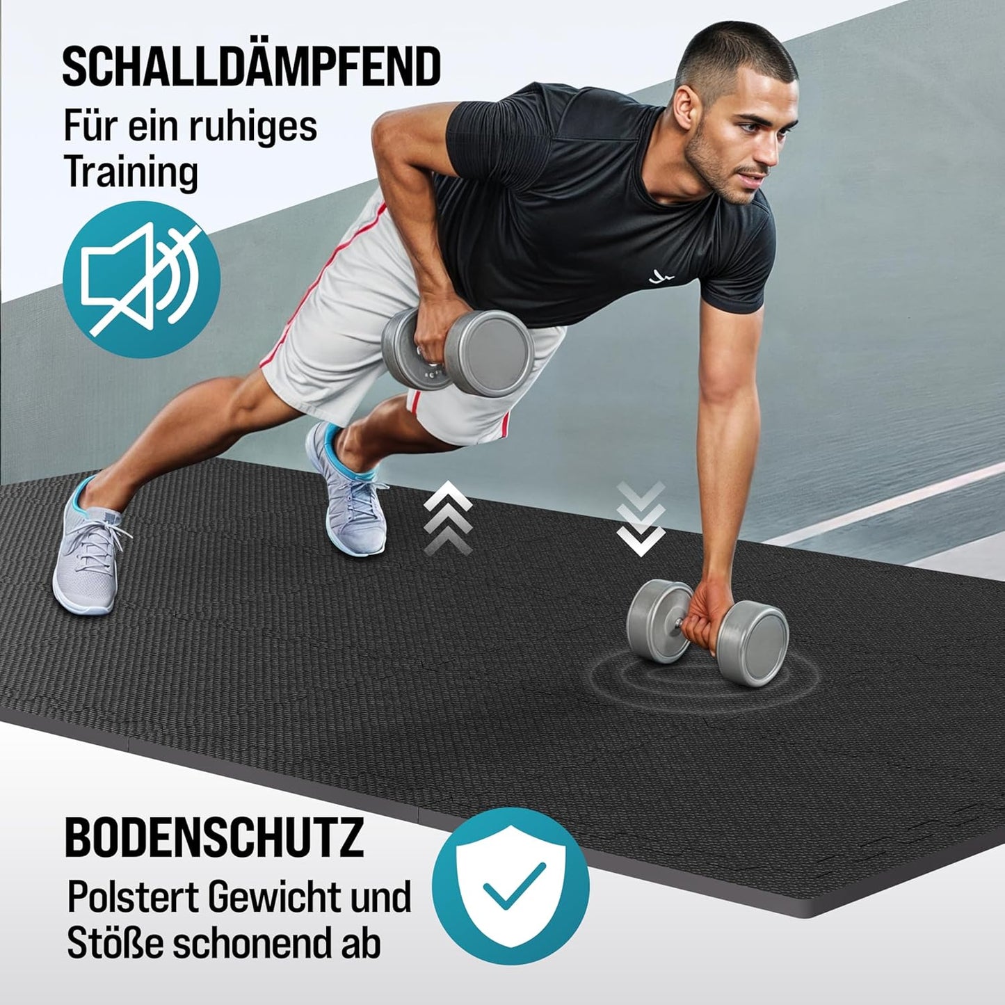 Bodenschutzmatten-Set für Fitness, 18 Matten | 1,5 m² | Schwarz