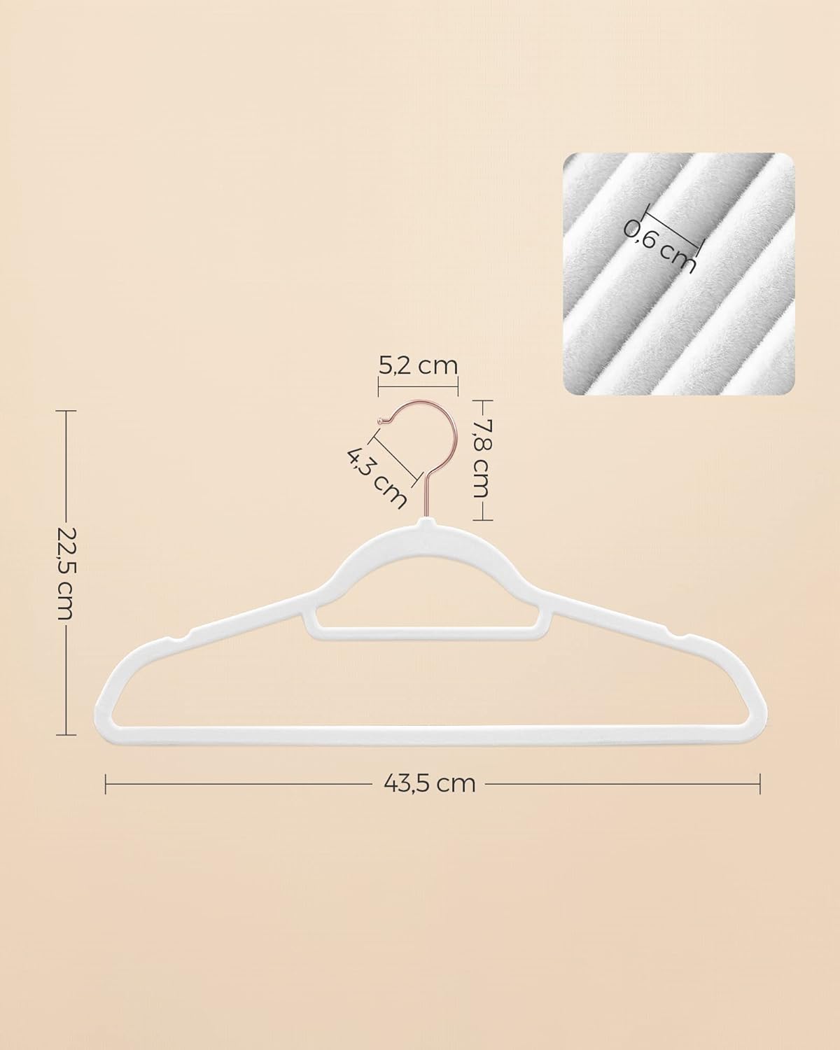 Samt-Kleiderbügel-Set mit rutschfestem Design, Roségold + Weiß 30 Stück