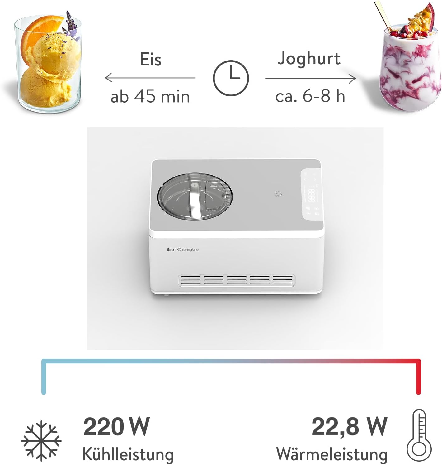 Eismaschine & Joghurtbereiter Elisa, Elisa Silber + 2 Eisbehälter Grau