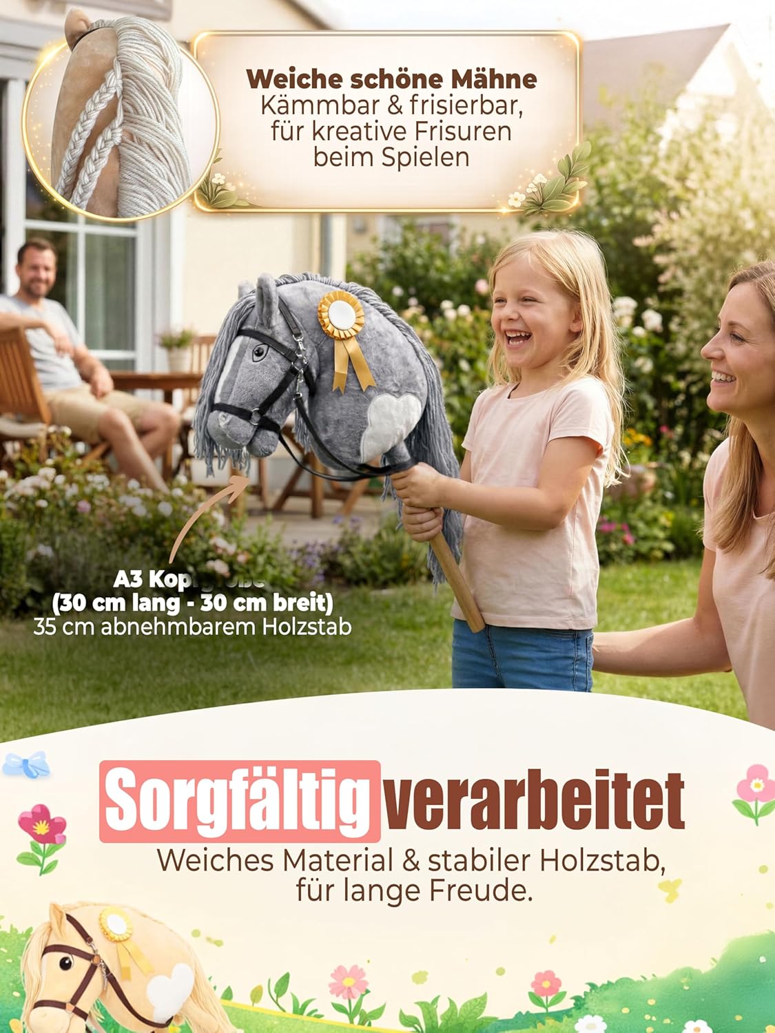 Hobby Horse Steckenpferd, Grau & Weiss