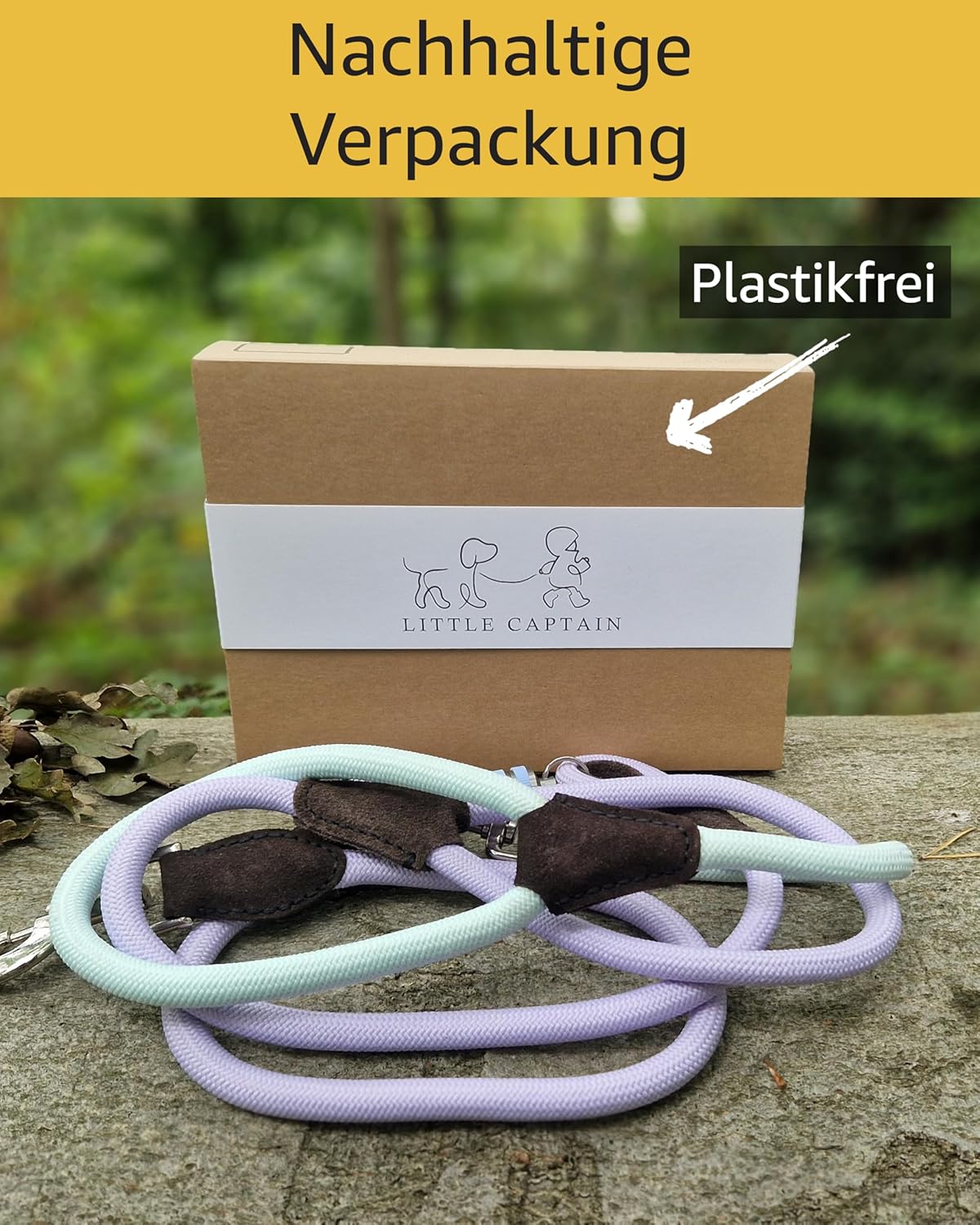 Kindersichere Hundeleine mit Magnetschlaufe, 65cm + 70cm (Kinderschl.) und 54cm (Elternschl.) / Flieder Lila - Mint