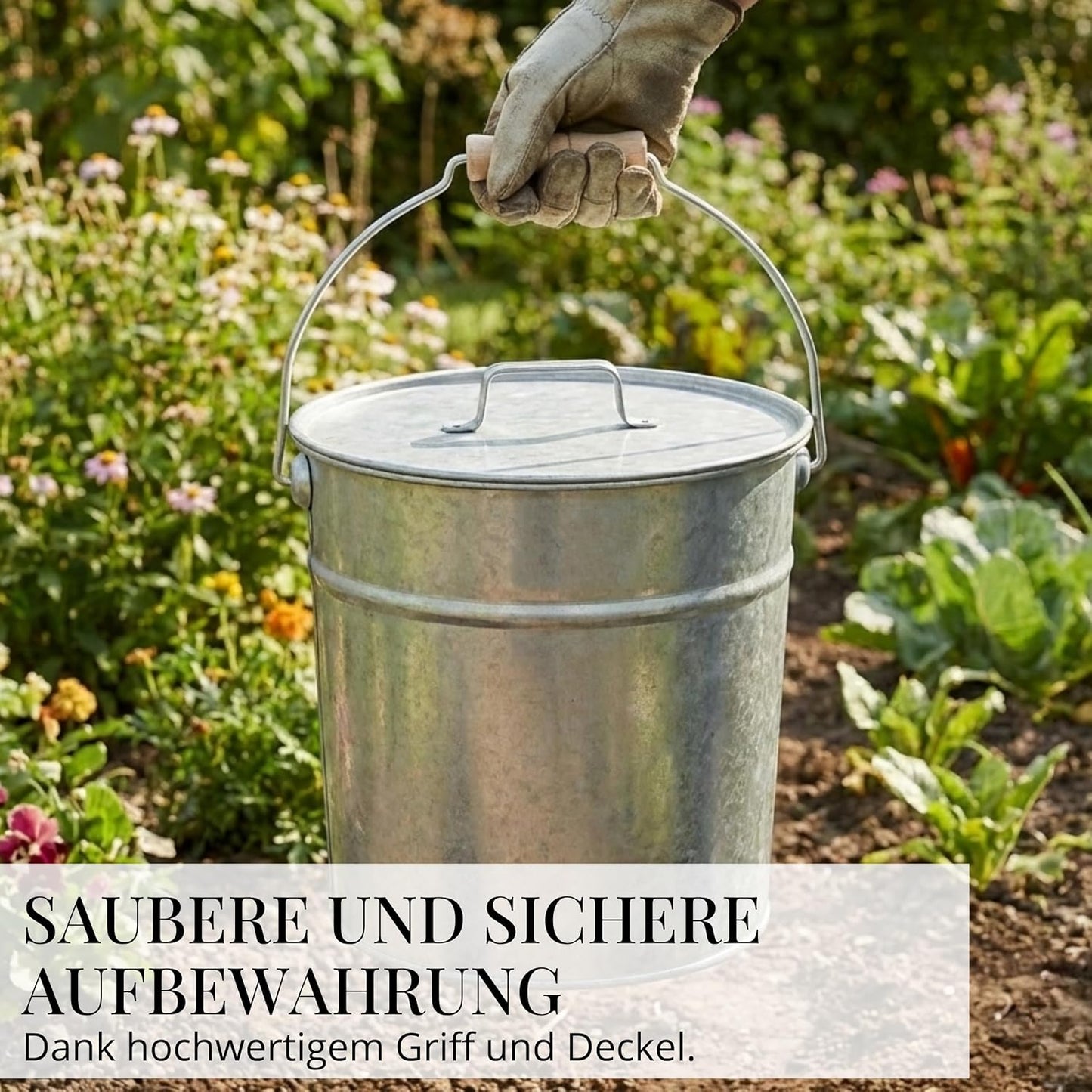Ascheeimer mit Deckel, Zink
