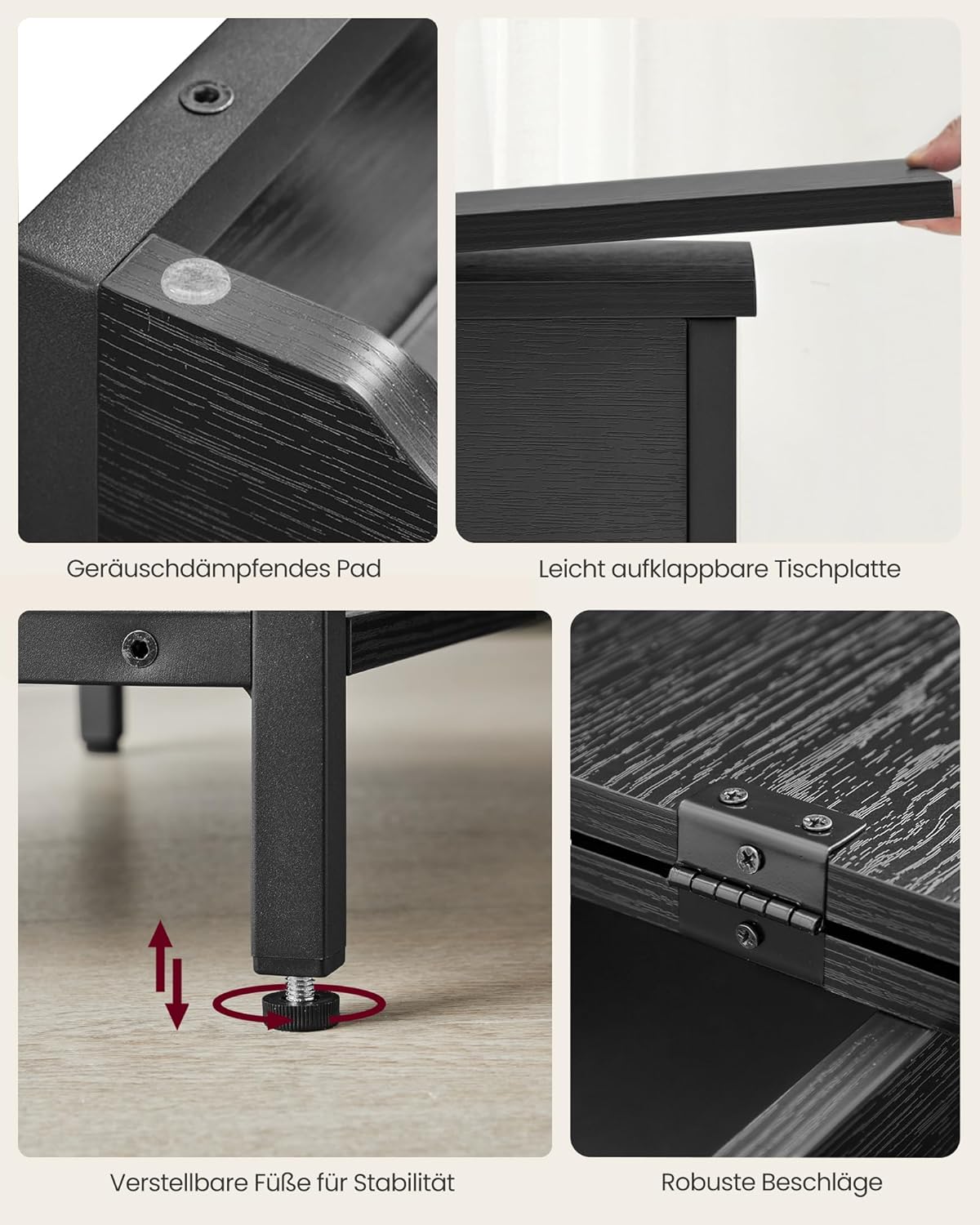 Beistelltisch mit Steckdose und USB-Anschlüssen, 1 Schwarz + Holzmaserung