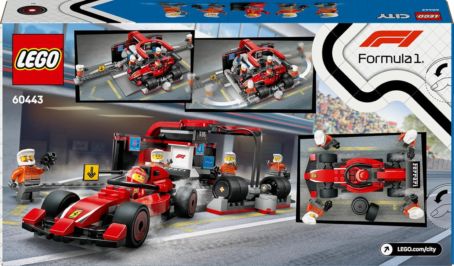 F1 Boxenstopp mit Boxencrew und Ferrari Flitzer
