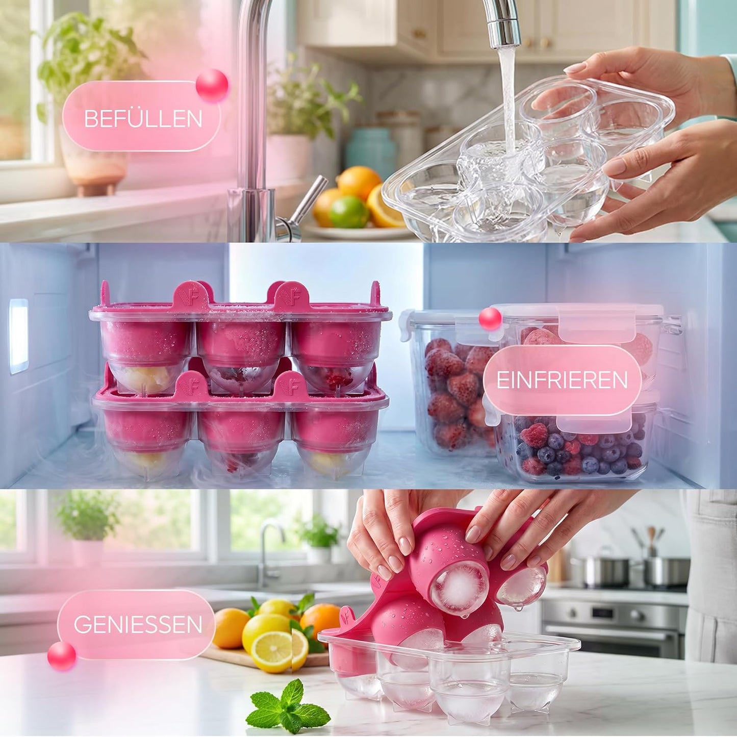 XL Eiskugelform Set, Pink 04x Kugel