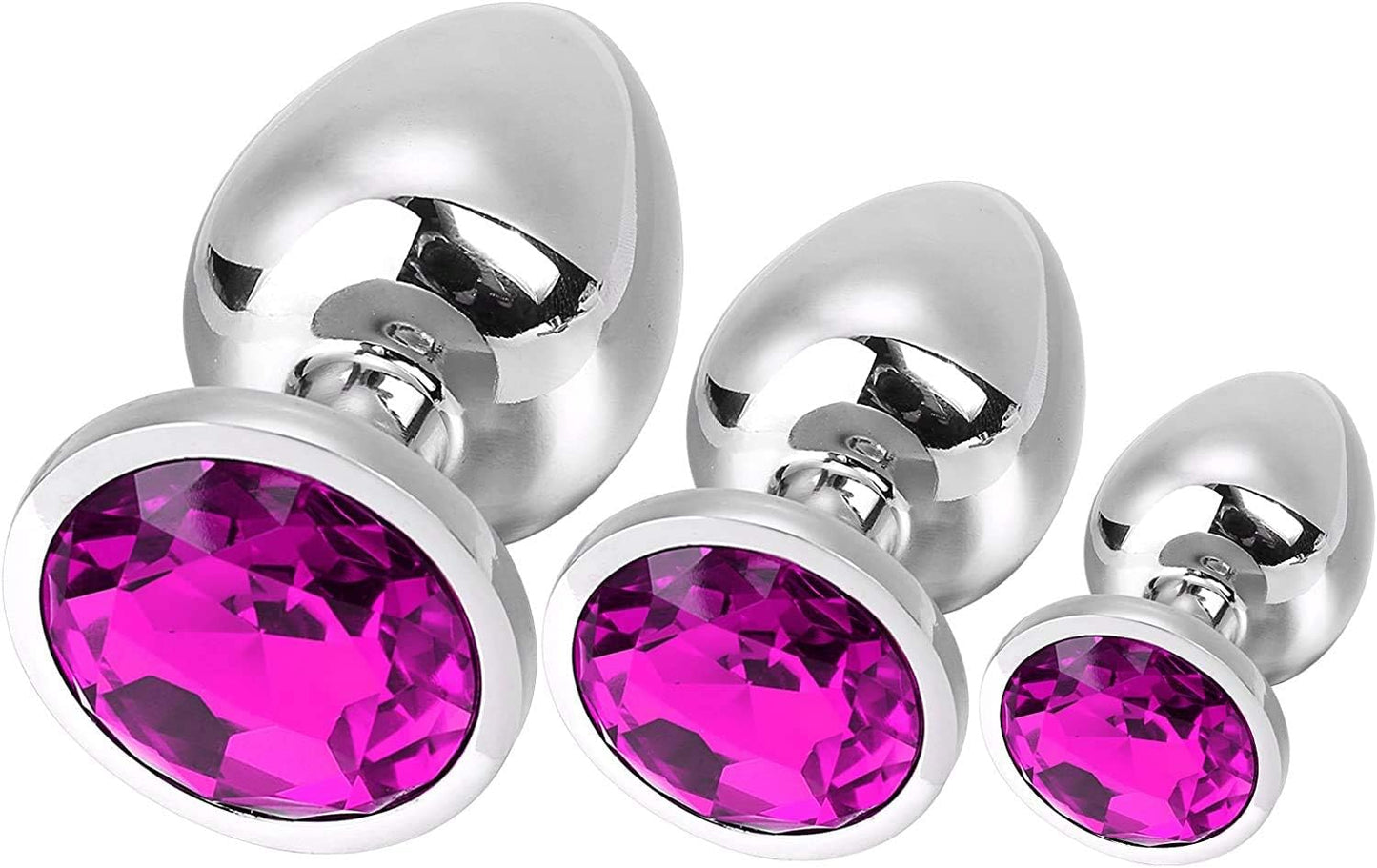 3-teiliges Analplug Set mit Kristall, Dunkellila