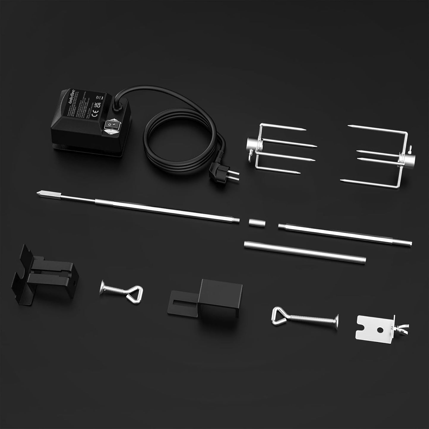 Grillspiess Set mit Elektromotor für Big Green Egg, Kamado Joe Classic, Pit Boss K22