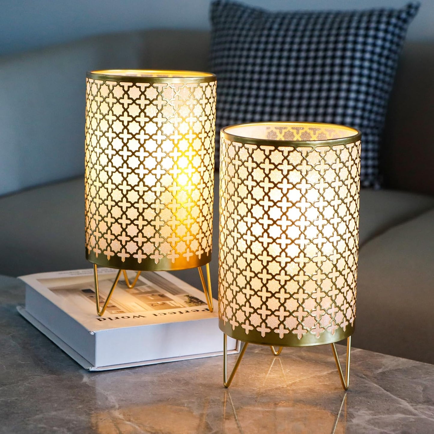 2er-Set Batteriebetriebene Tischlampe mit Timer, Gold