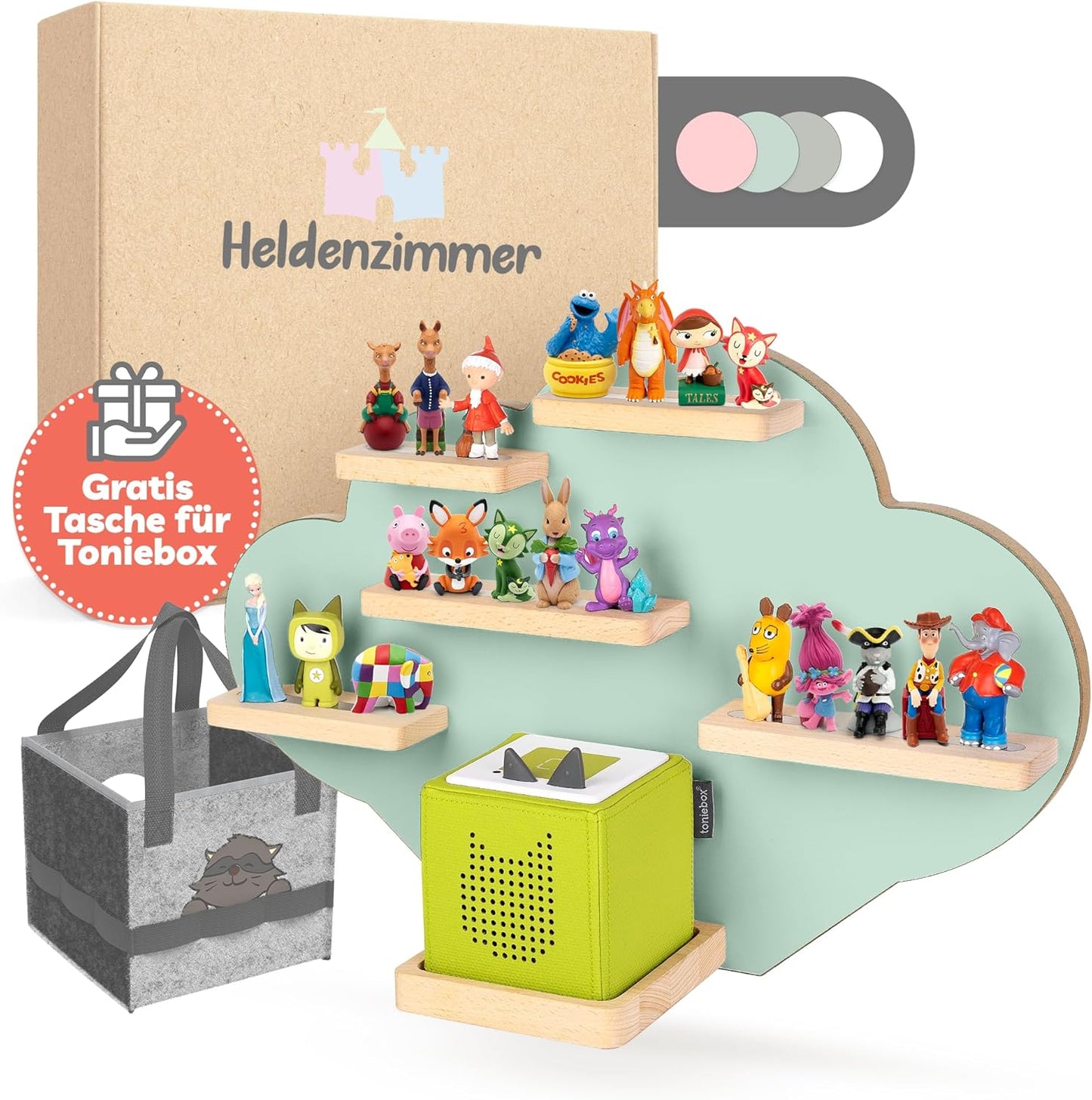 Tonie Regal Wolke für Toniebox-Figuren (mit Tragetasche), Grün