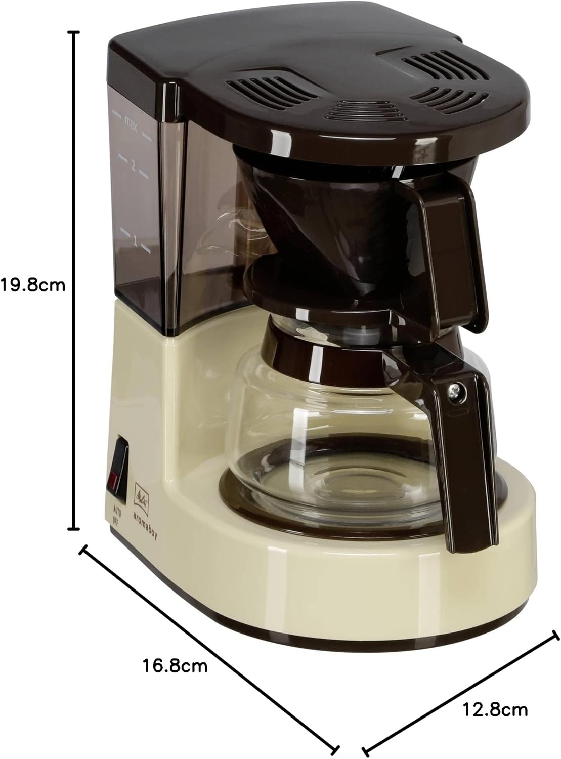 Aromaboy 1015-03 Filterkaffeemaschine mit Glaskanne (2 Tassen), Beige/Braun, Retro