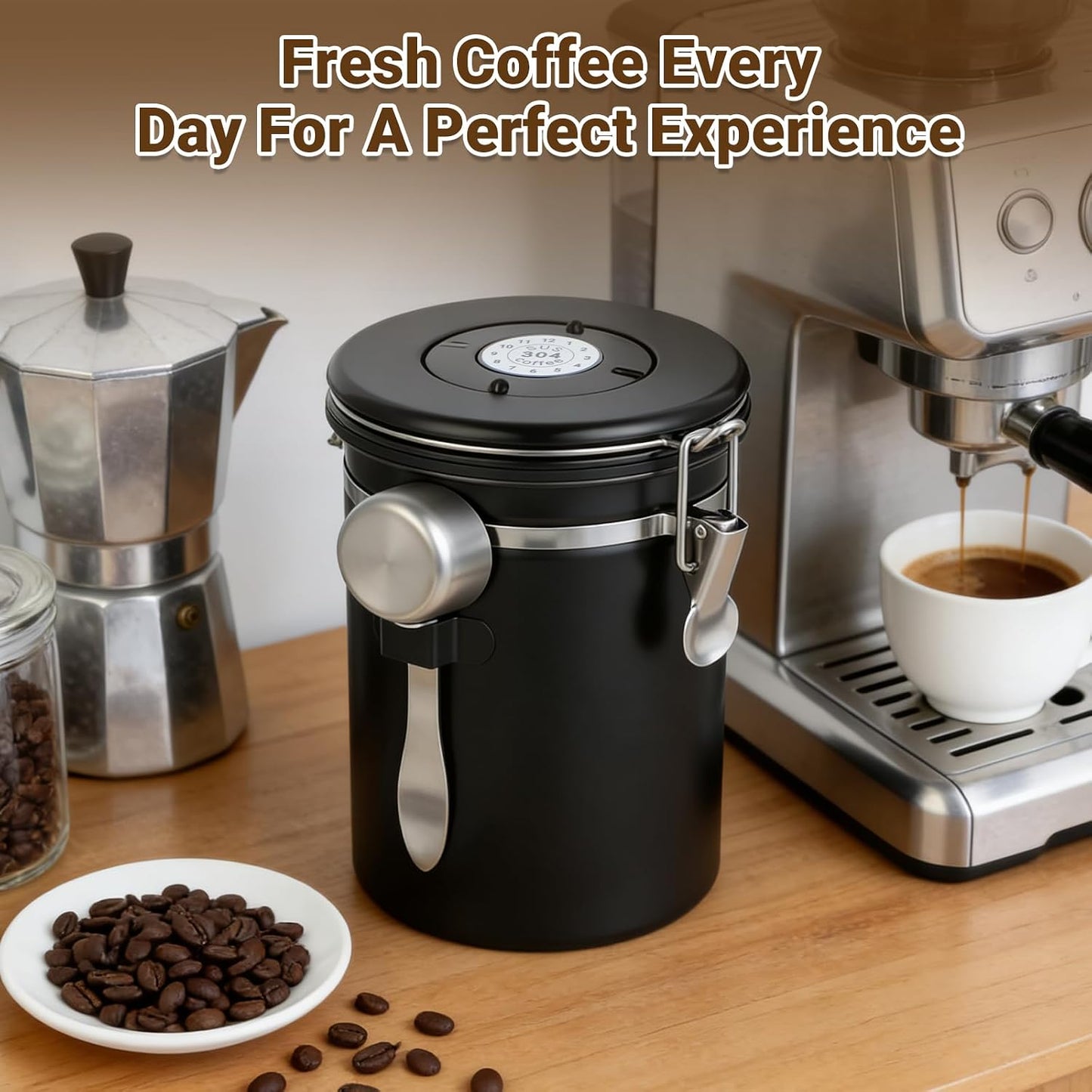 Kaffeedose Luftdicht Edelstahl mit Datumsanzeige, 2.8 liters