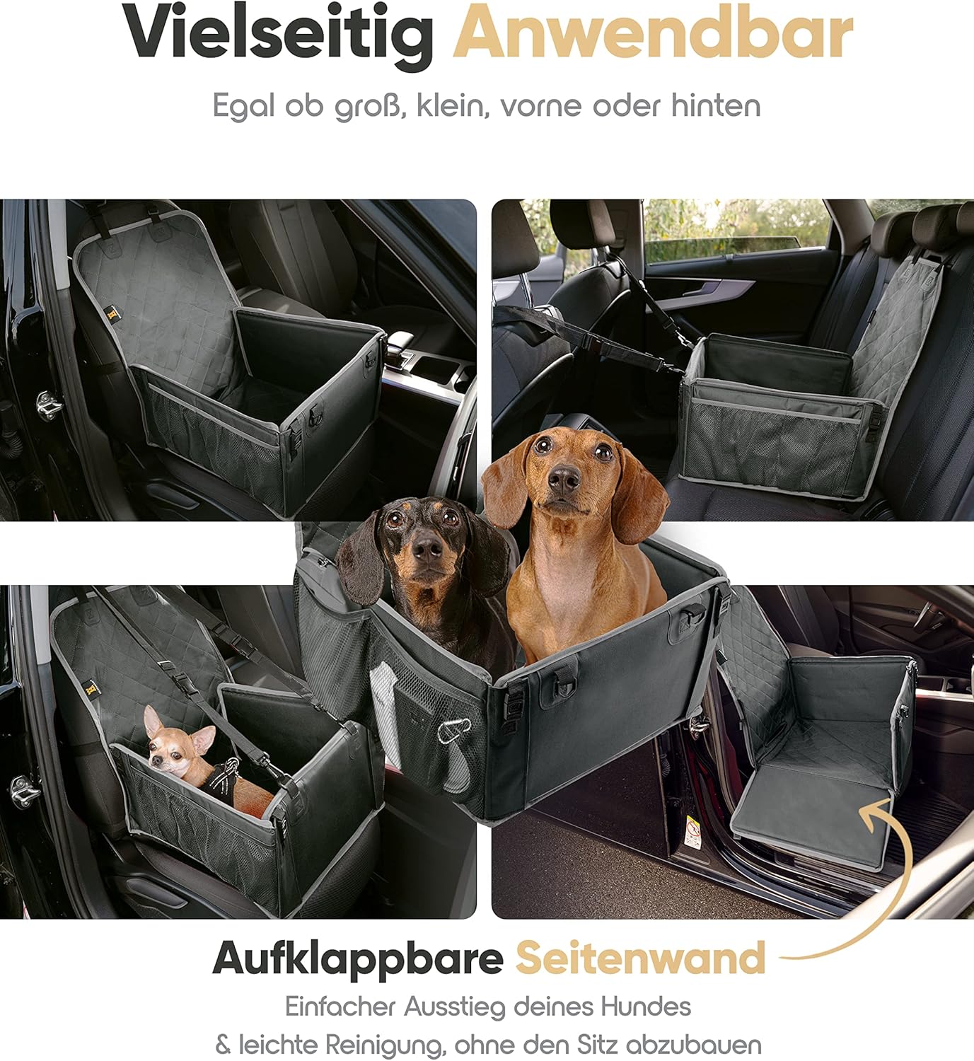 Wasserdichter Hundeautositz, Schwarz-Grau