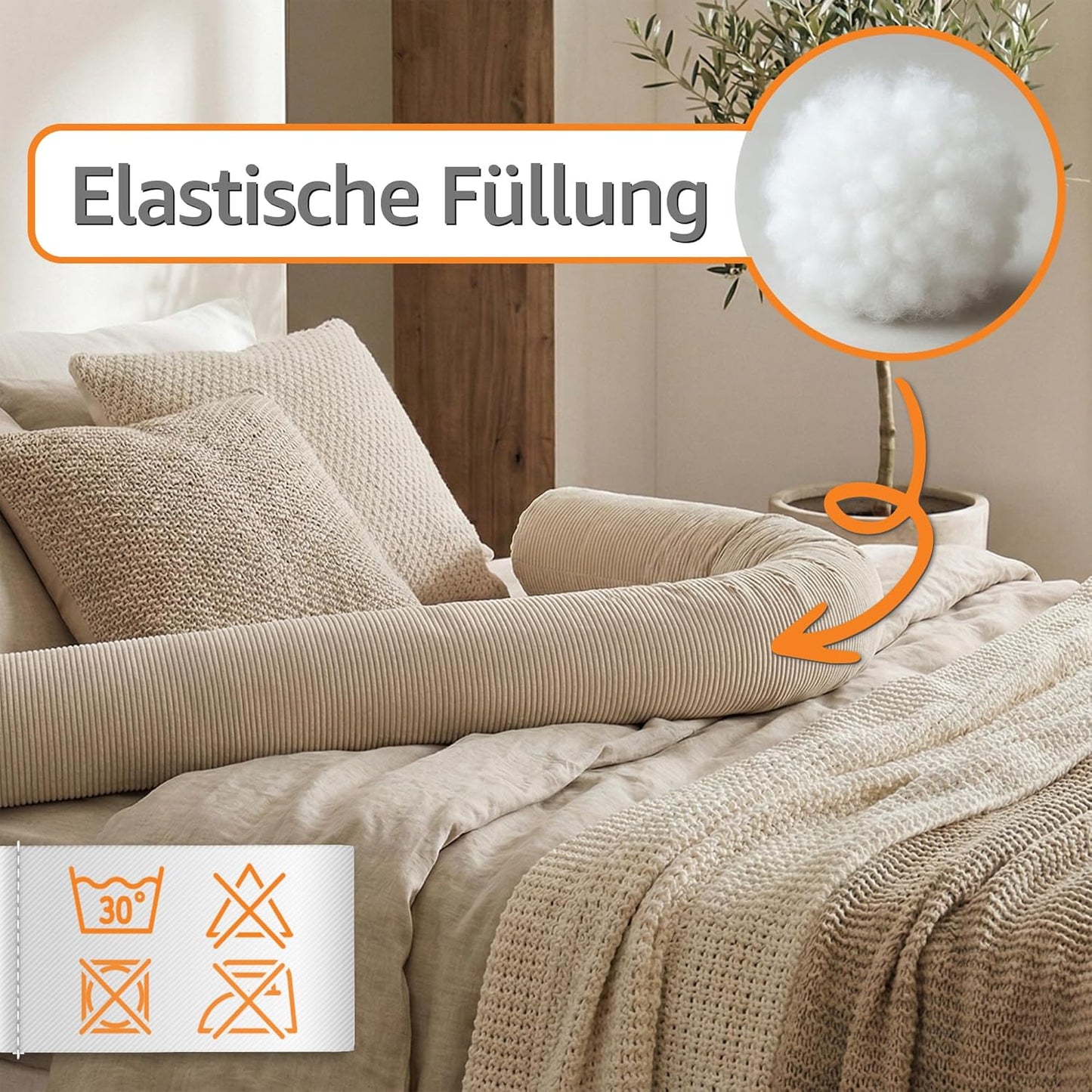 Bettschlange mit waschbarem Bezug, Grau C 150 cm