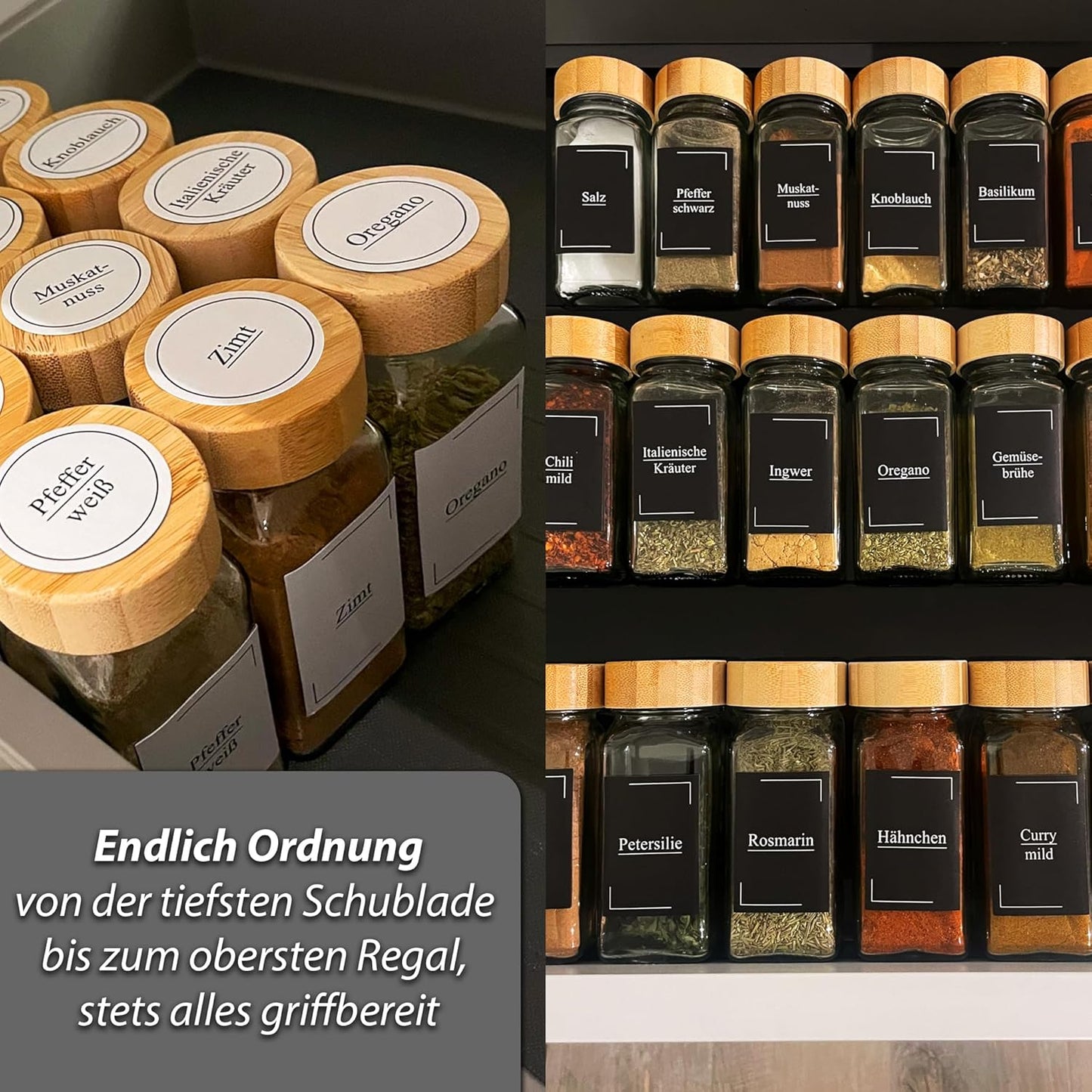 Gewürzgläser mit Bambusdeckel, 24 x 120 ml, inkl. Zubehör, 24 x 120 ml