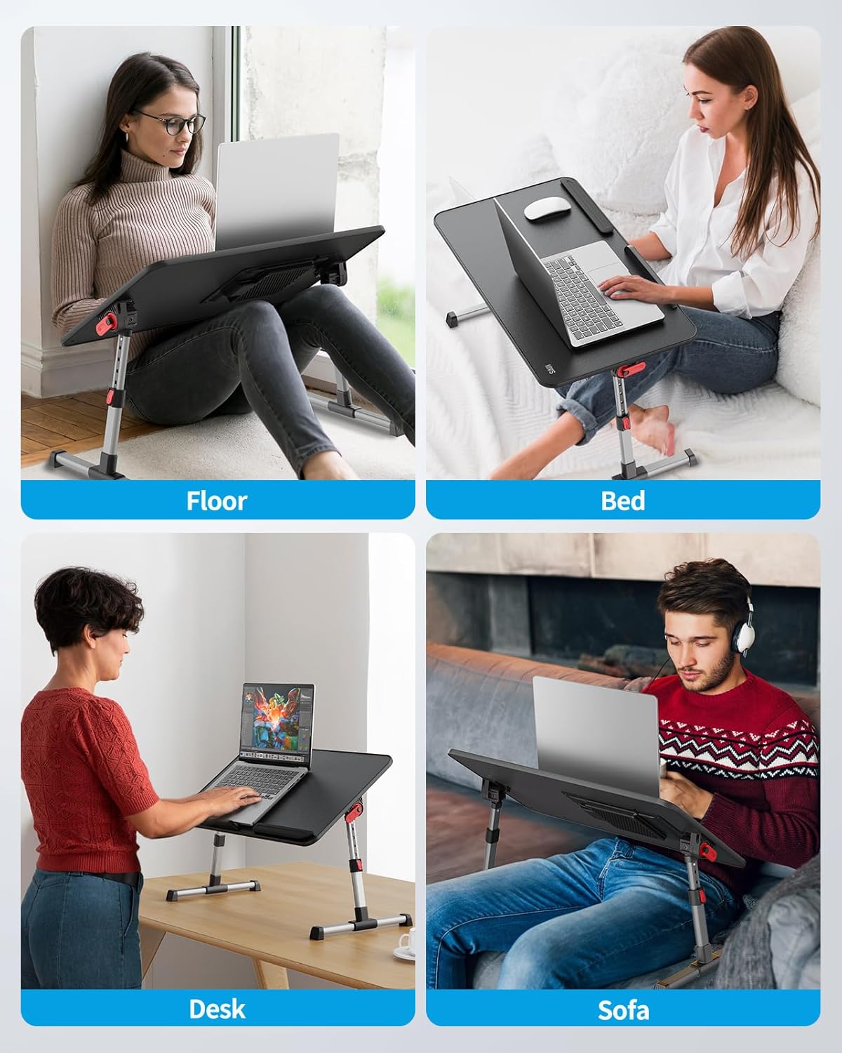 Verstellbarer Lapdesk mit Ventilator und USB-Anschluss, Schwarz 52*30cm