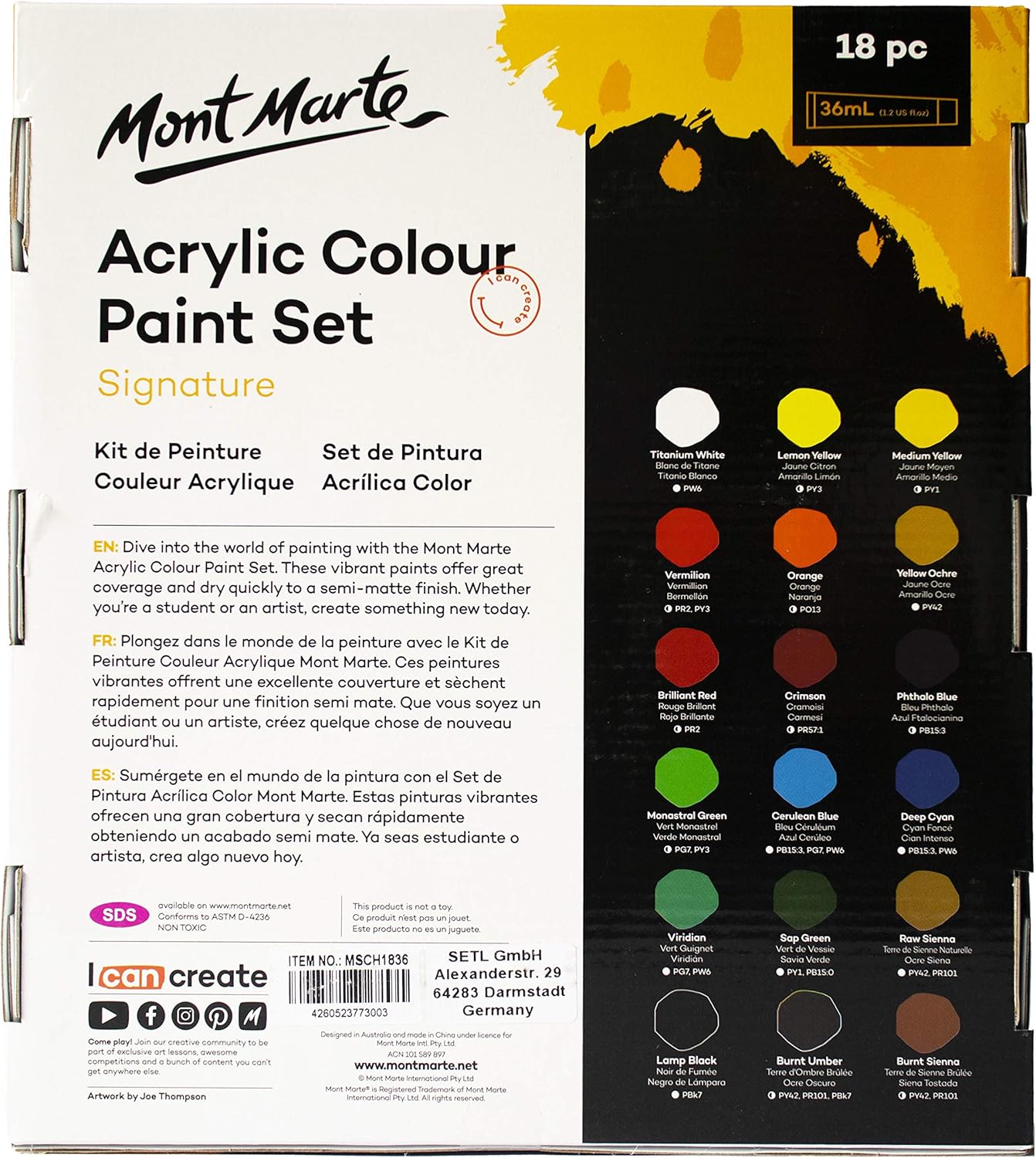 18-teiliges Acrylfarben Set Premium, 18 Farben