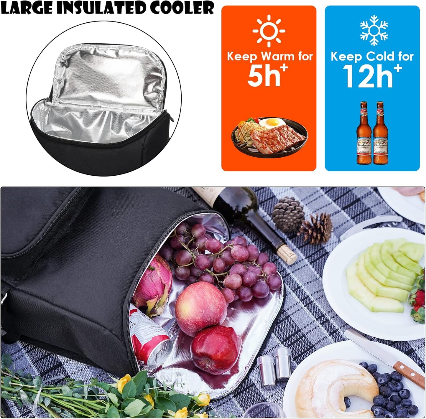 Picknickrucksack mit Kühltasche, 4 Person