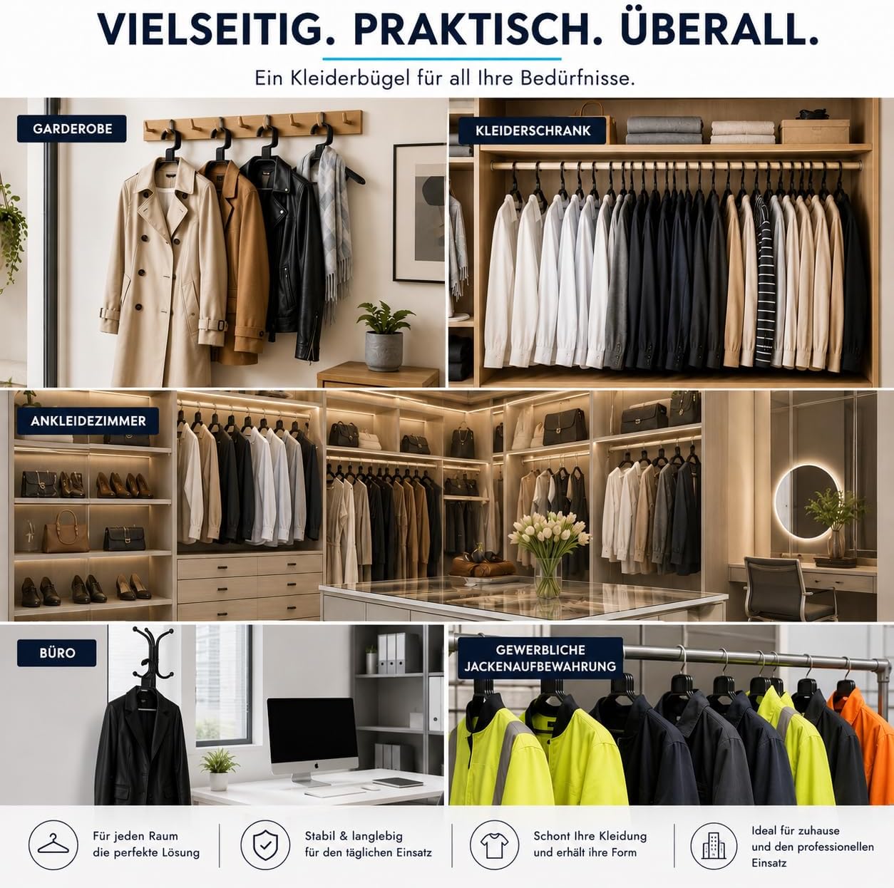 Recycelte Kleiderbügel mit drehbarem Haken (50 Stück), 50x Schwarz & Hlkauf-block