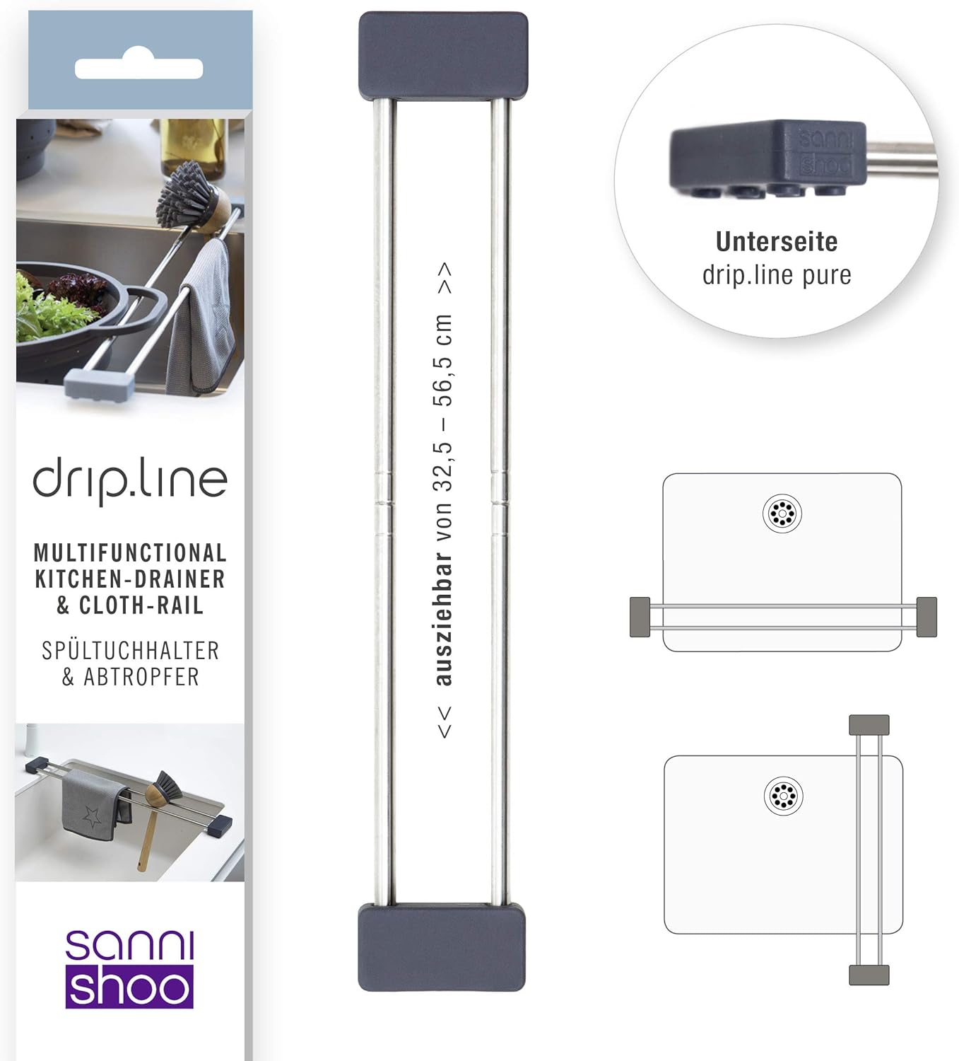 Multifunktionaler Spülen-Organizer (ausziehbar), Anthrazit Ausziehbar 32,5-56,5cm