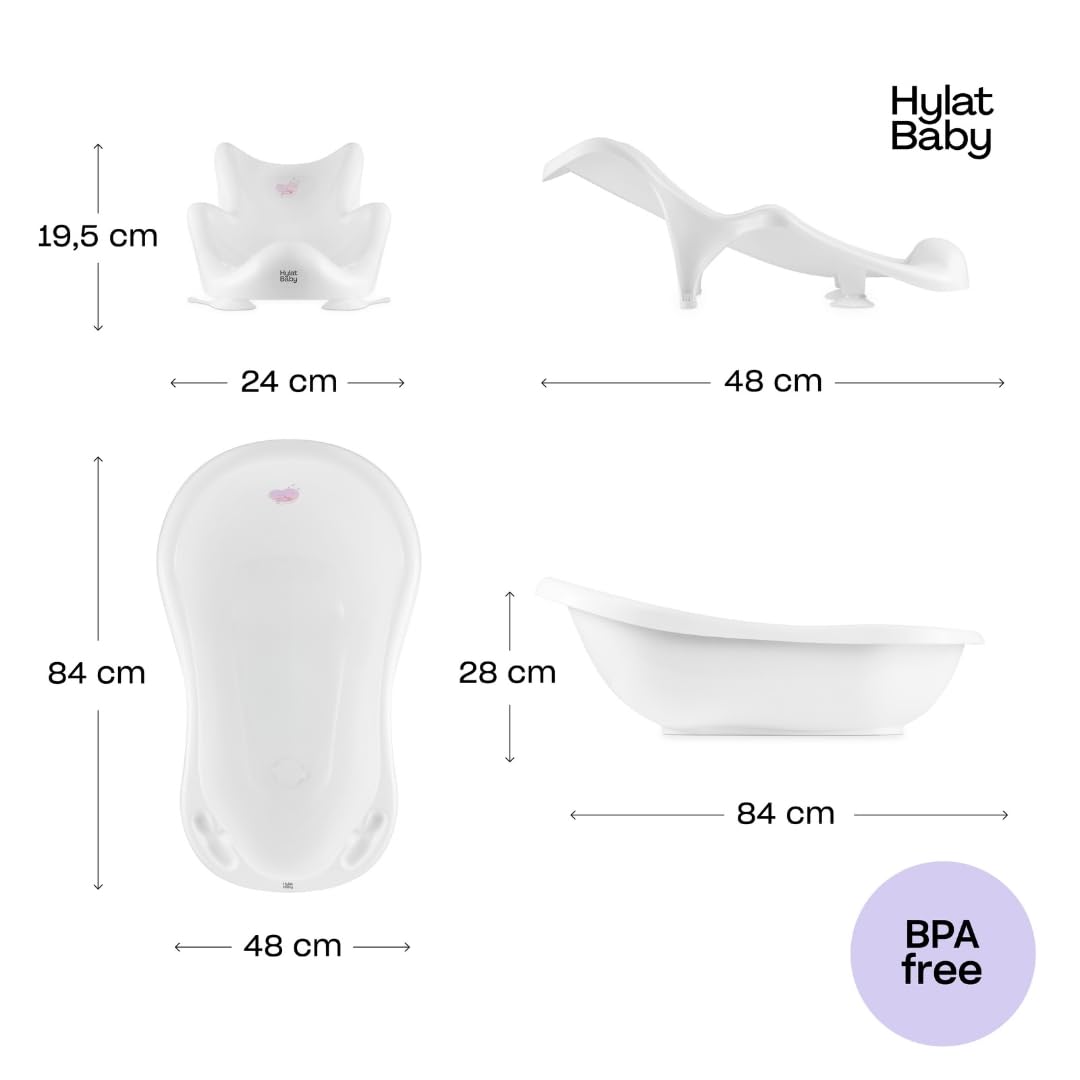 Babywanne mit Ständer und Badesitz, 4-teiliges SET Lite Hug Me - Weiss