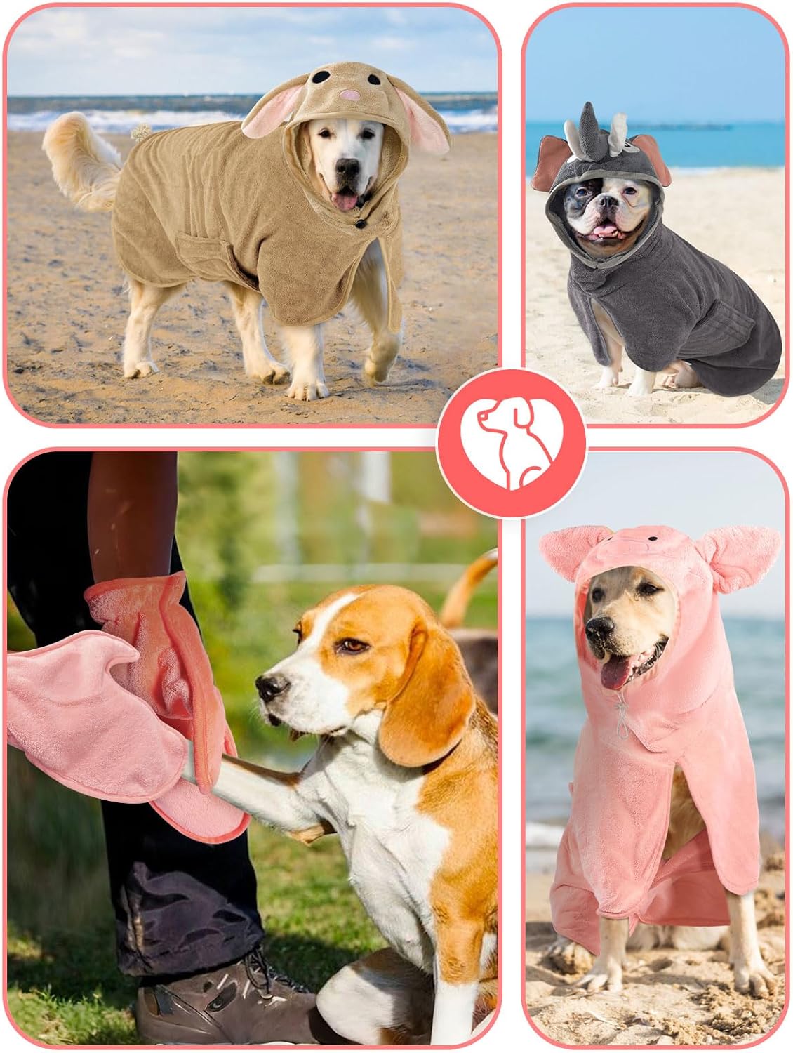 Hundebademantel mit Klettverschluss, XL Schweinchen