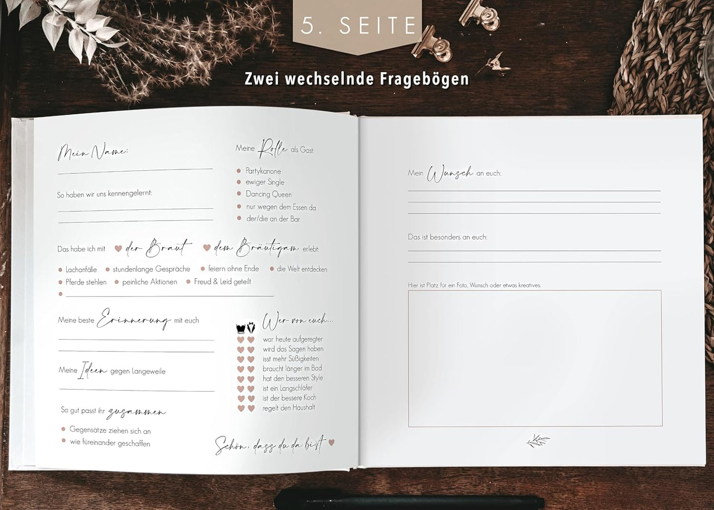 Hochzeit-Gästebuch mit Fragen zum Ausfüllen, mit Fragen Rot/Goldveredelung