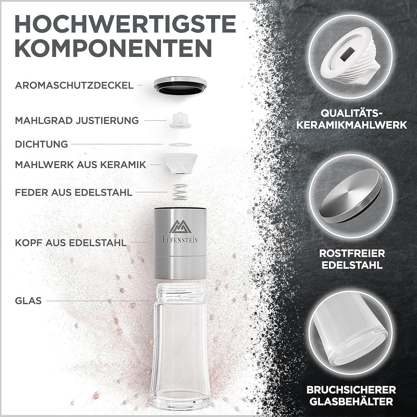Gewürzmühlen-Set mit Keramikmahlwerk, stufenlos einstellbar, Silber M