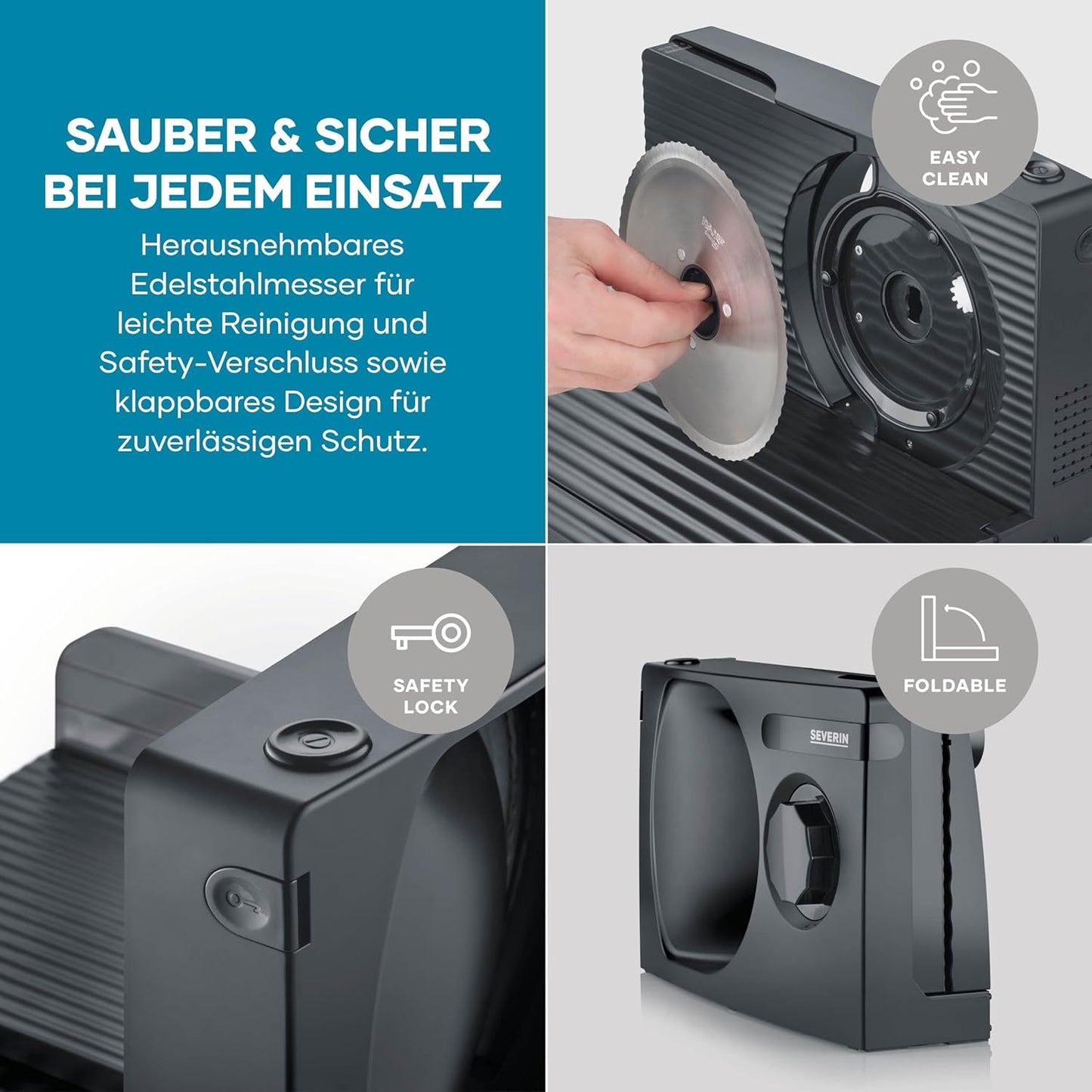Klappbarer Allesschneider, Schwarz bis 15 mm, klappbar