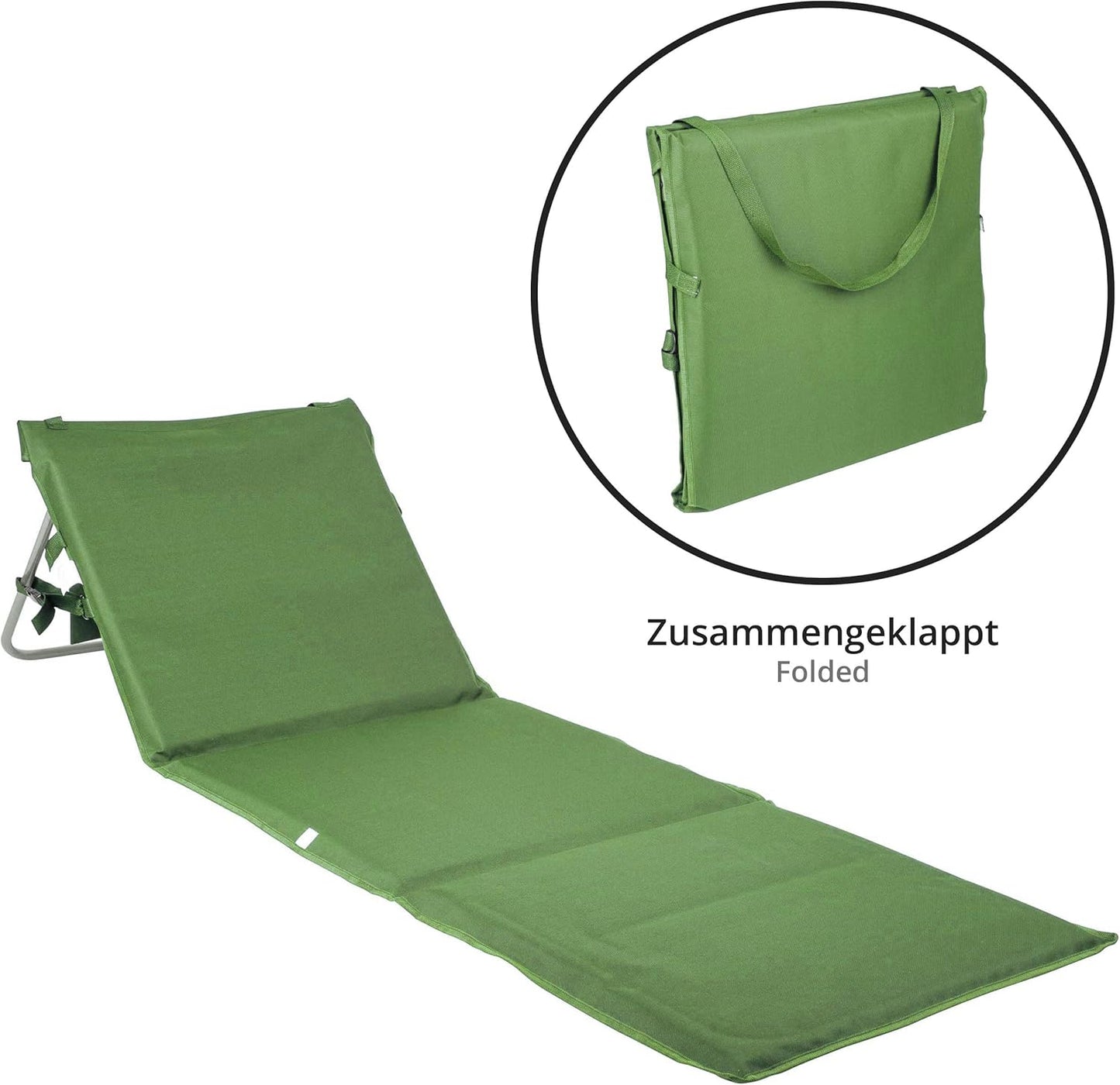 Faltbare Strandmatte mit Rückenlehne und Tragegurt, Strandmatte Khaki