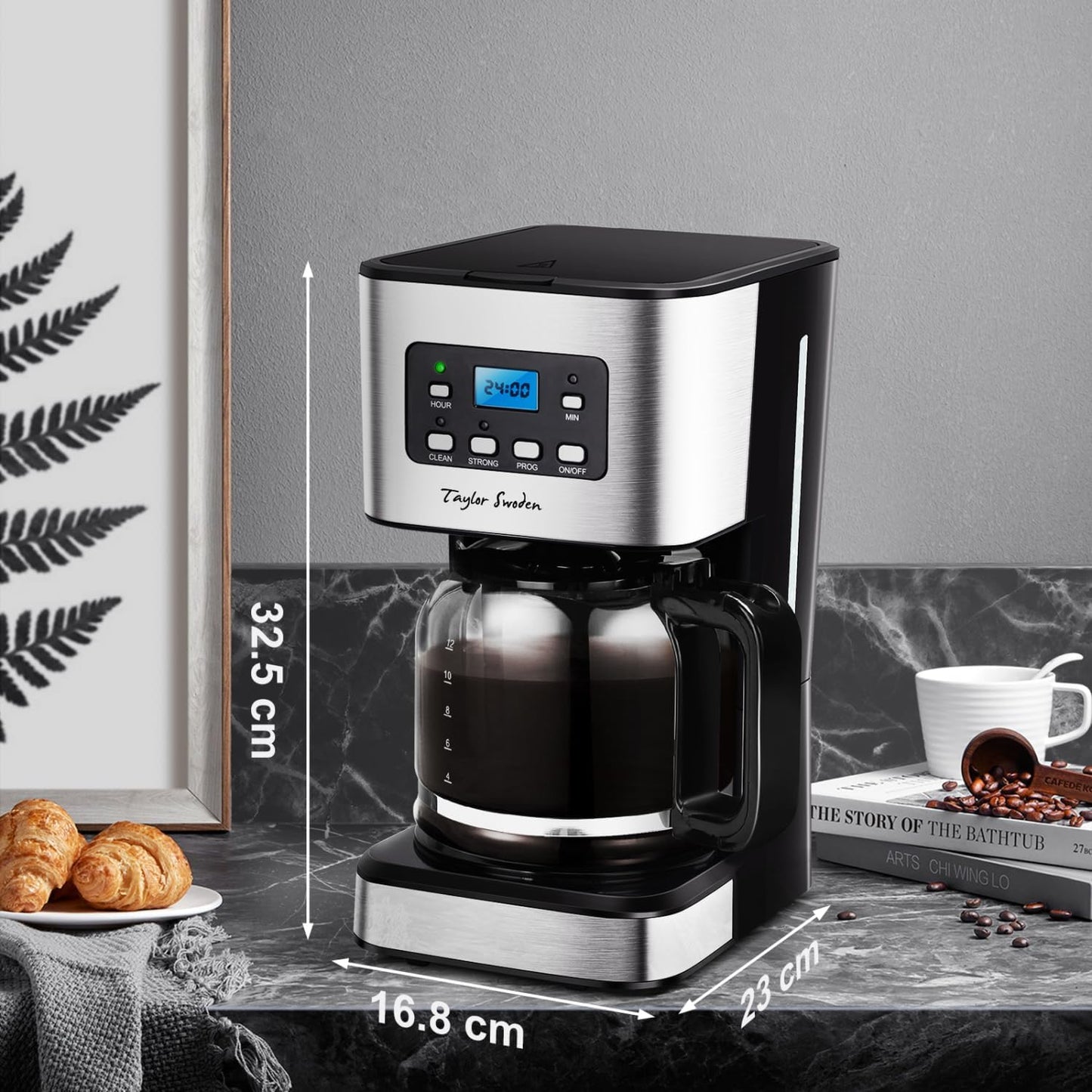 2er Set Filterkaffeemaschine mit Timer und Abschaltautomatik, Schwarz*2