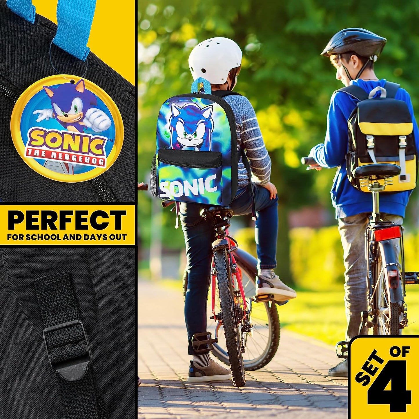 4-teiliges Schulrucksack-Set für Kinder, Blau/Grün