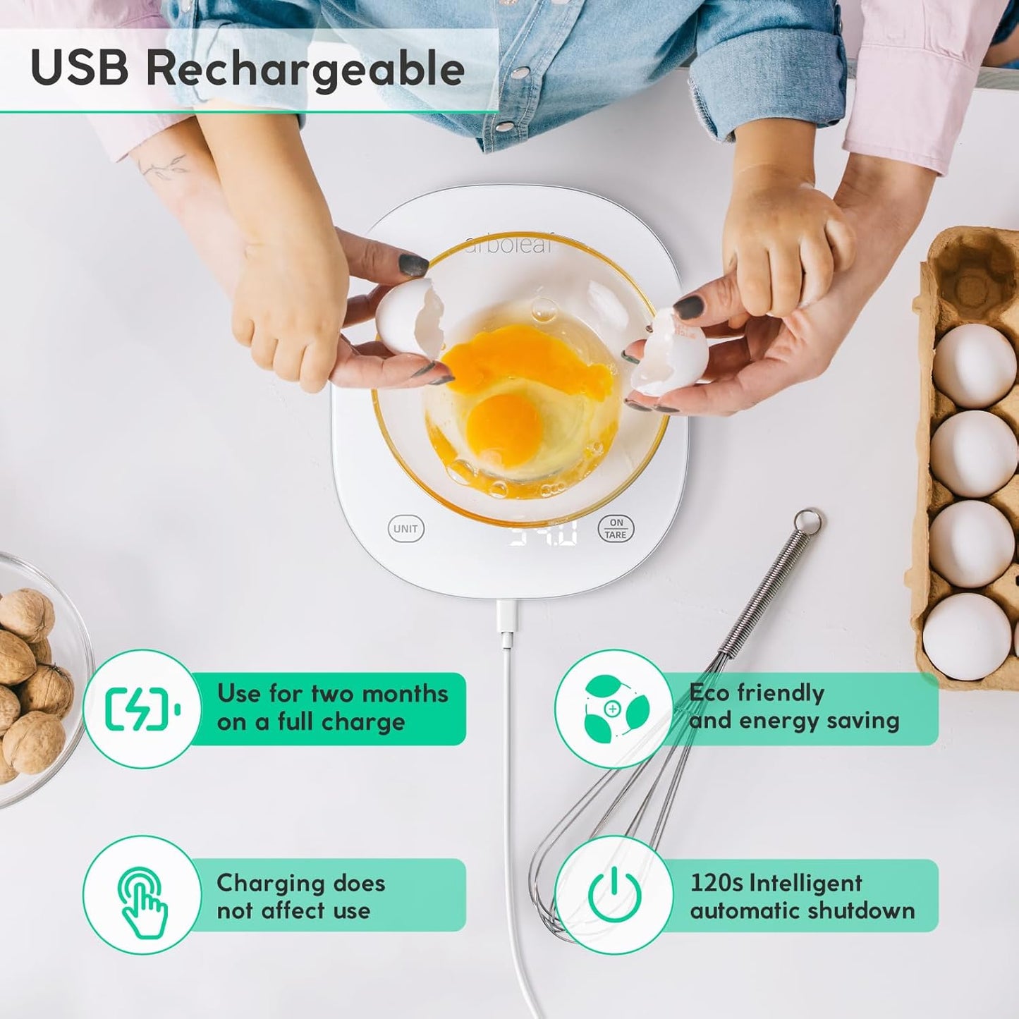 Digitale Küchenwaage mit Bluetooth, Weiss