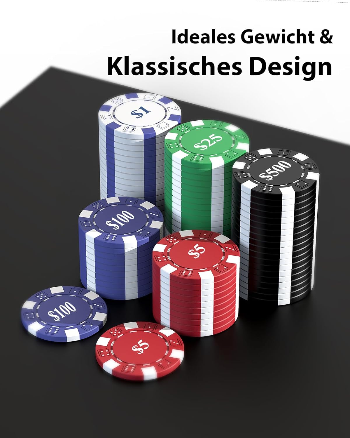 Pokerkoffer Set mit 300 Chips & Zubehör, 300 Chips mit Zahlen