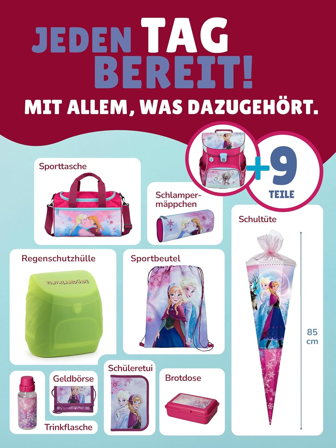 10-teiliges Scooli Campus Fit Schulranzen-Set, Disney Frozen Rosa / 10-teilig mit Schultüte