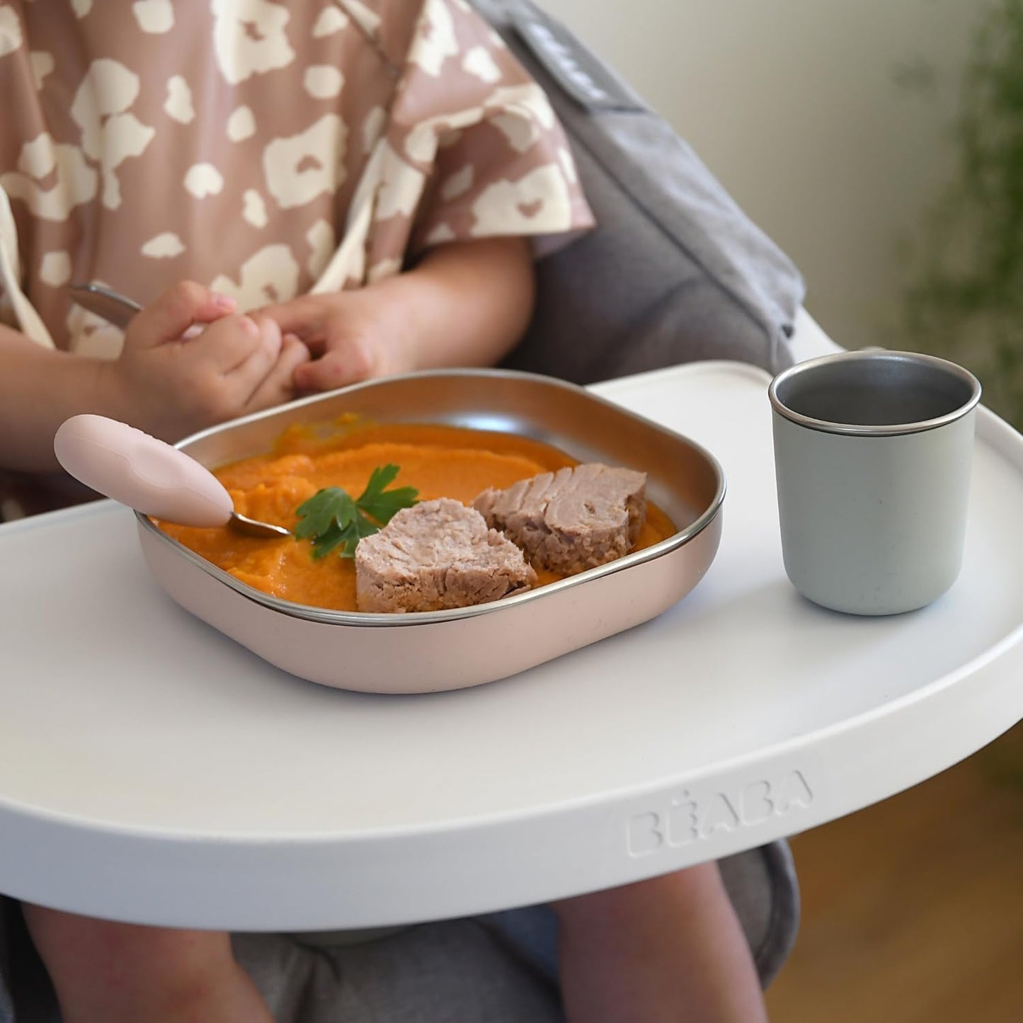 Baby-Essensset Edelstahl, 3-teilig, Glas + Teller-Set, Barbapapa