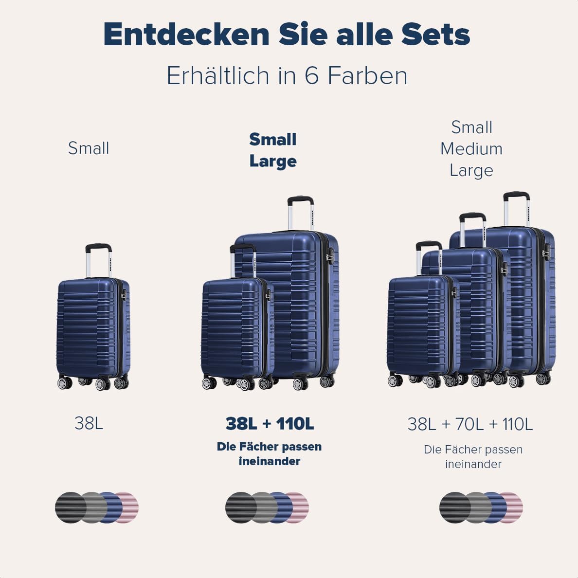 Kofferset 2-teilig mit Handgepäck Trolley, Small + Large Dunkelblau