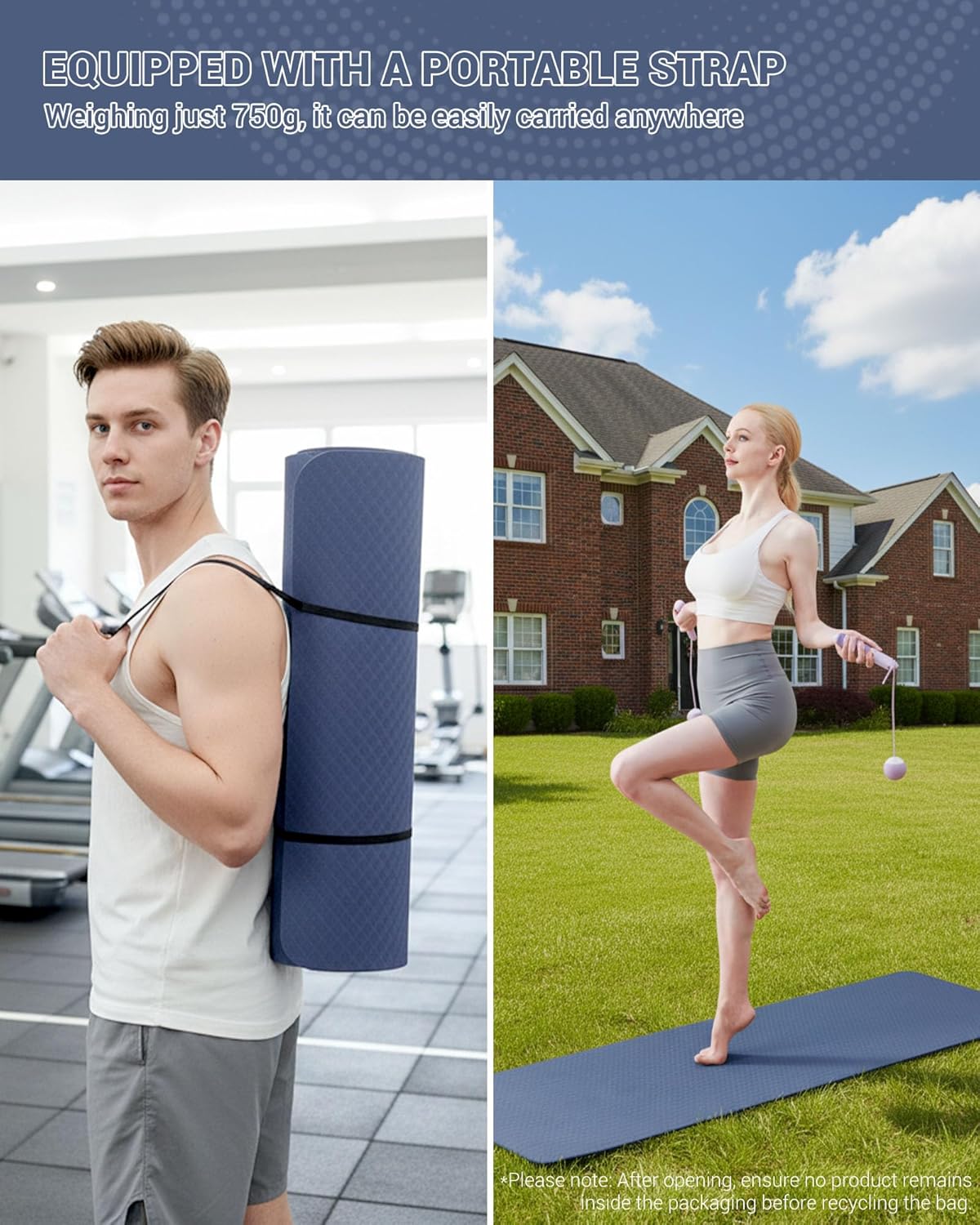 Gymnastik- und Yogamatte mit Tragegurt, Marine