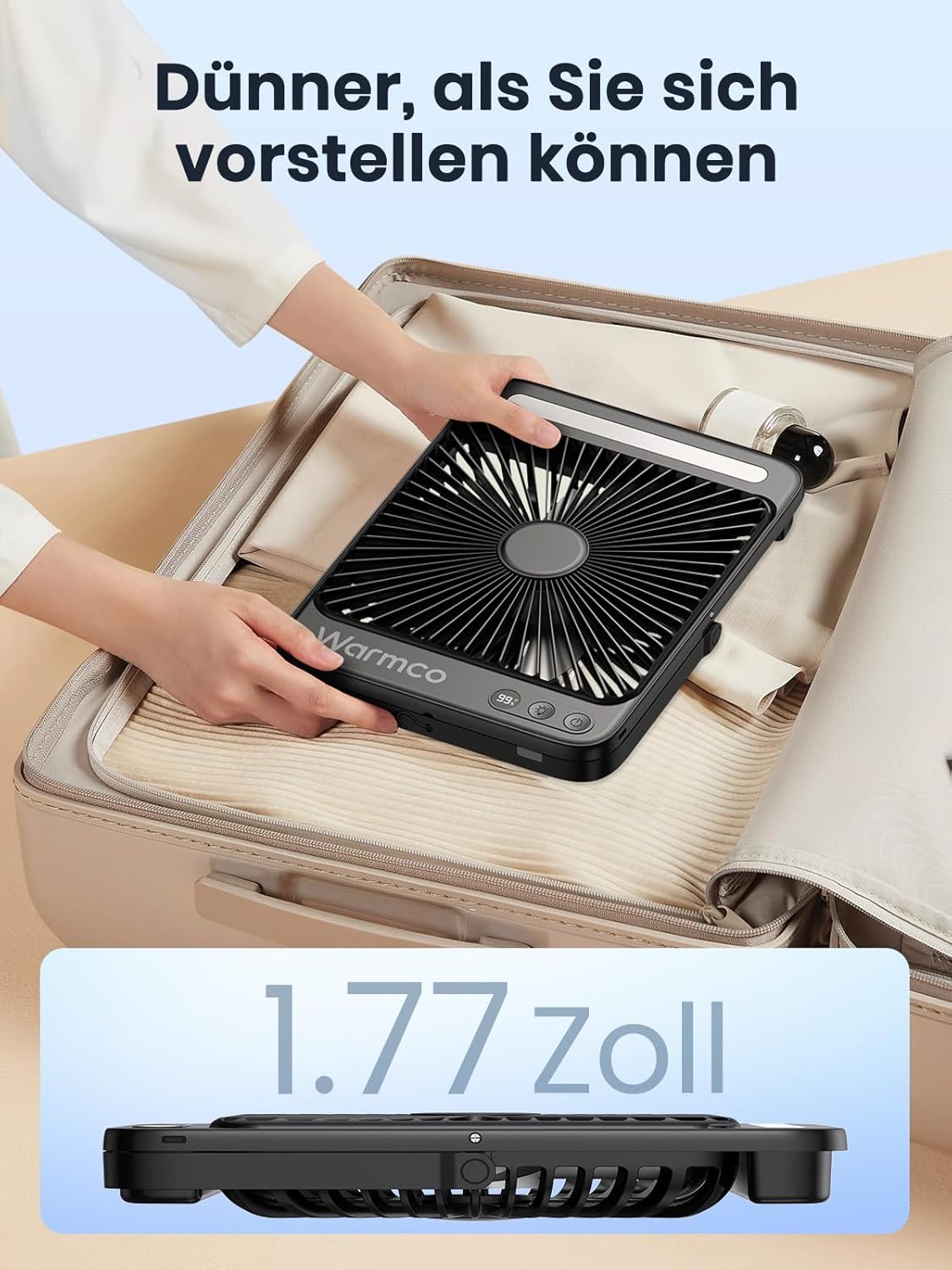 Tragbarer Campingventilator mit LED-Licht, Schwarz