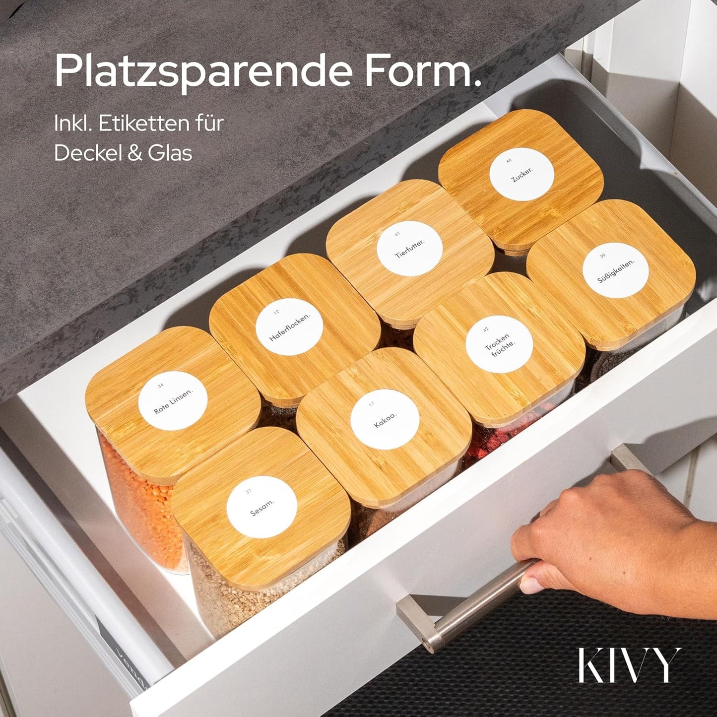 12er-Set Vorratsgläser mit Etiketten, Bambus 12er Set