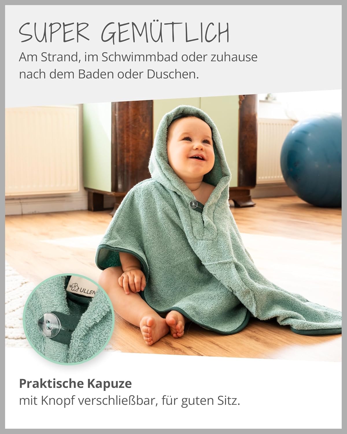 Badeponcho für Kinder, Salbeigrün 3-6 Jahre