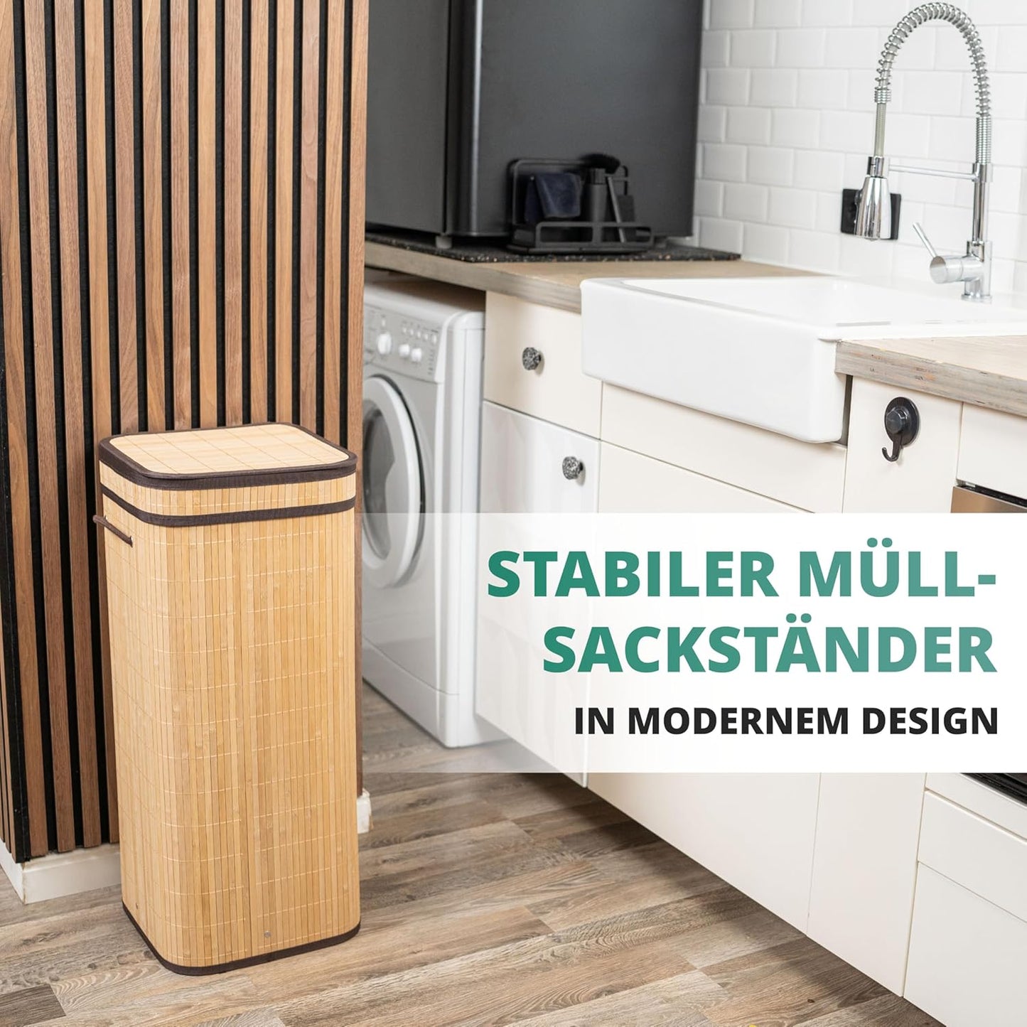 Müllsackständer für gelbe Säcke, Bambus / Dunkelbraun