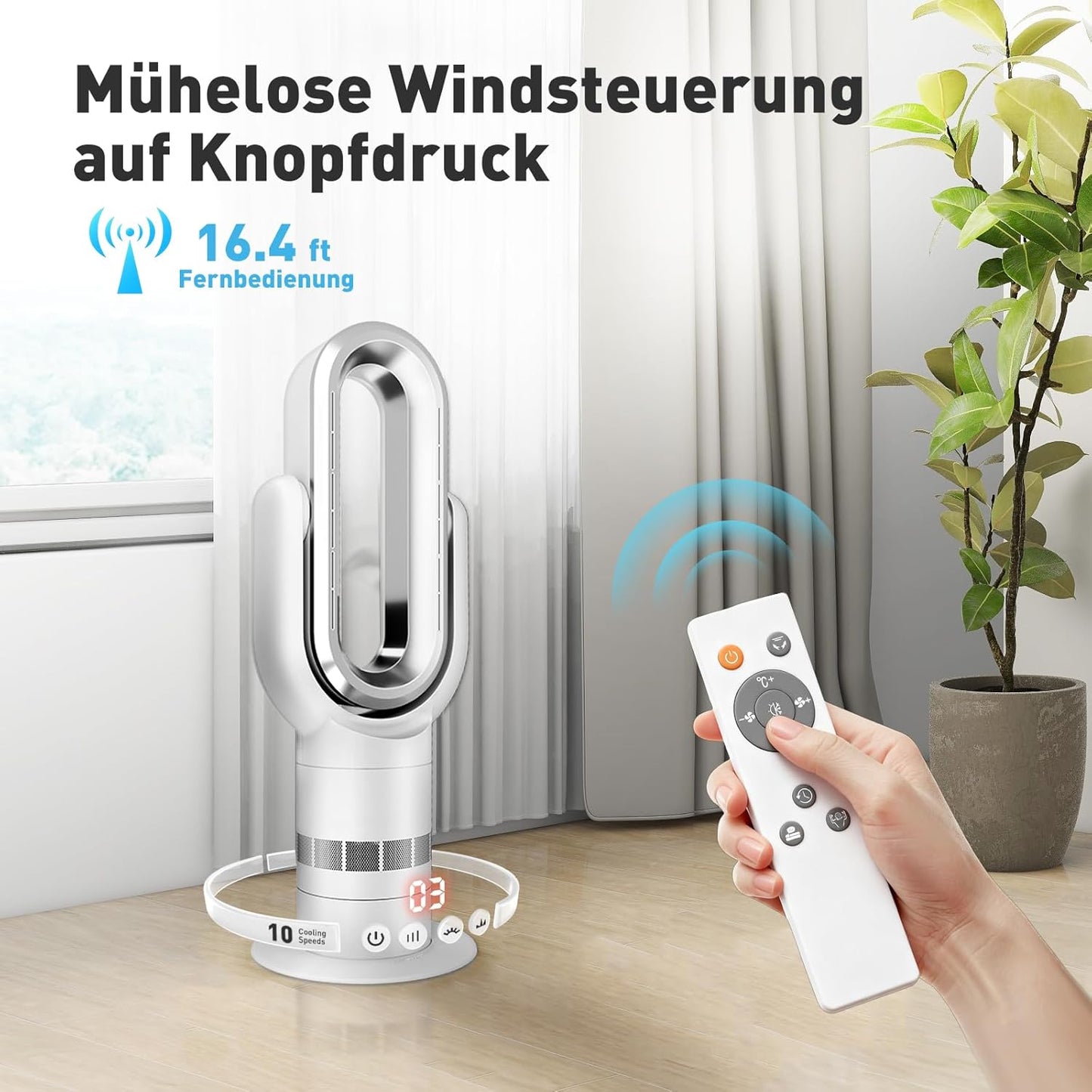 2-in-1 Bladeless Turmventilator & Heizgerät QG660, QG660: Heizen, Kühlen