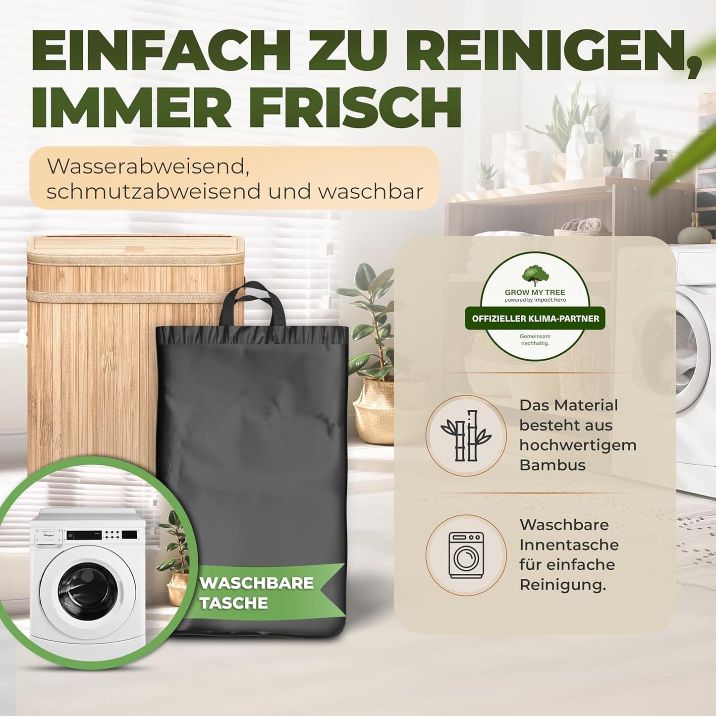 Müllsackständer aus Bambus mit Innentasche, 60L, Hellbraun