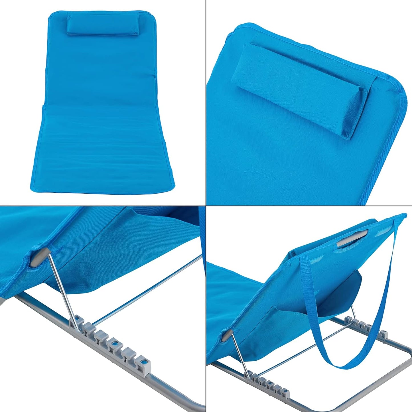 Strandmatte 2er-Set mit verstellbarer Rückenlehne, Blau