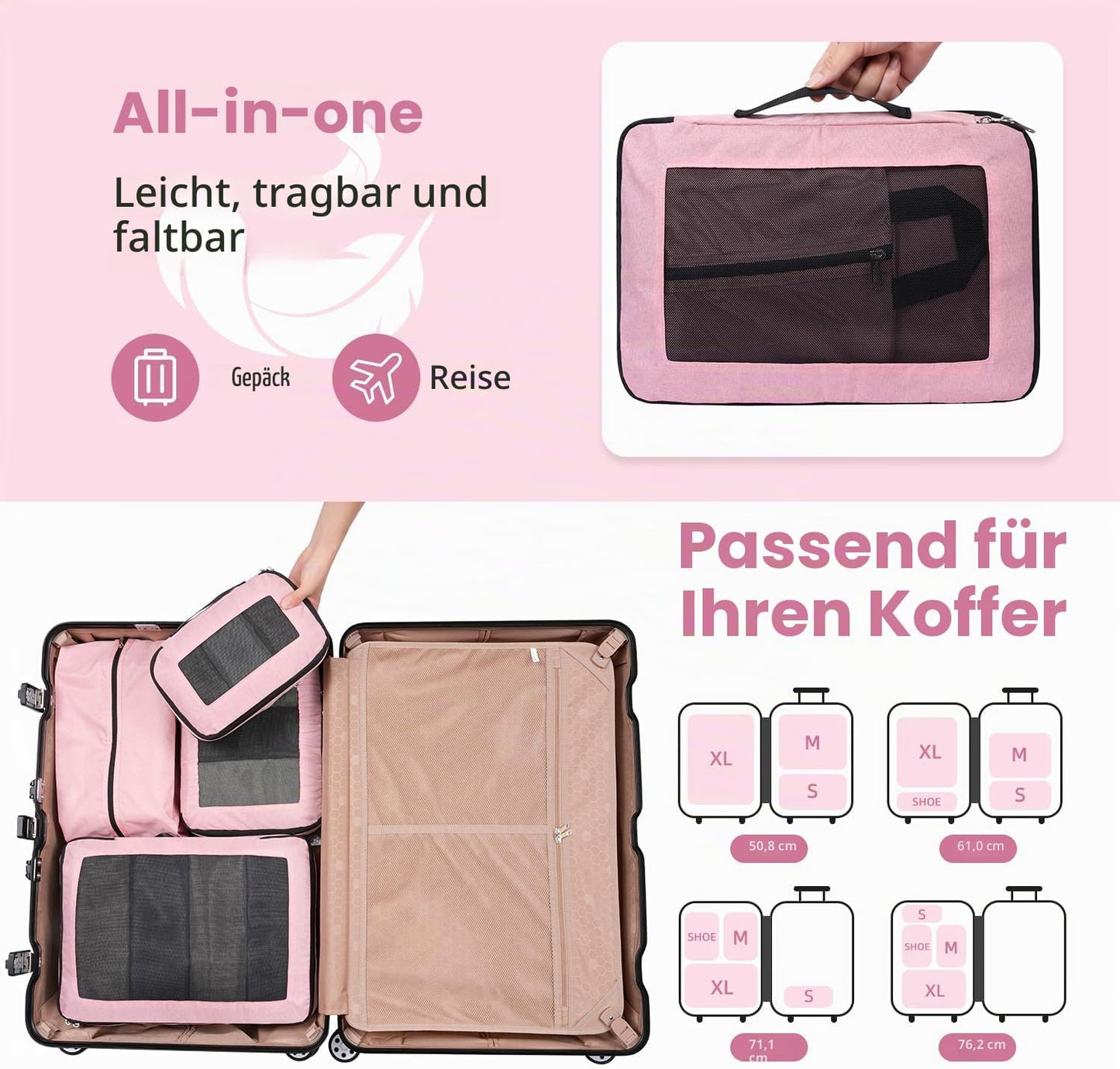 Kompressions-Packwürfel-Set, Pink 4 Set