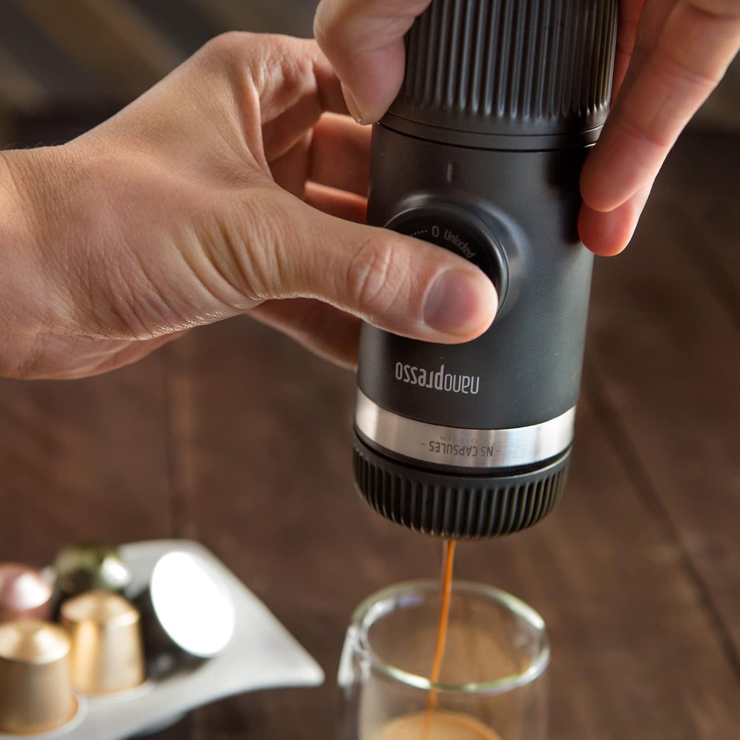 Nanopresso Tragbare Espressomaschine mit NS-Adapter, Dunkelgrau-manuell