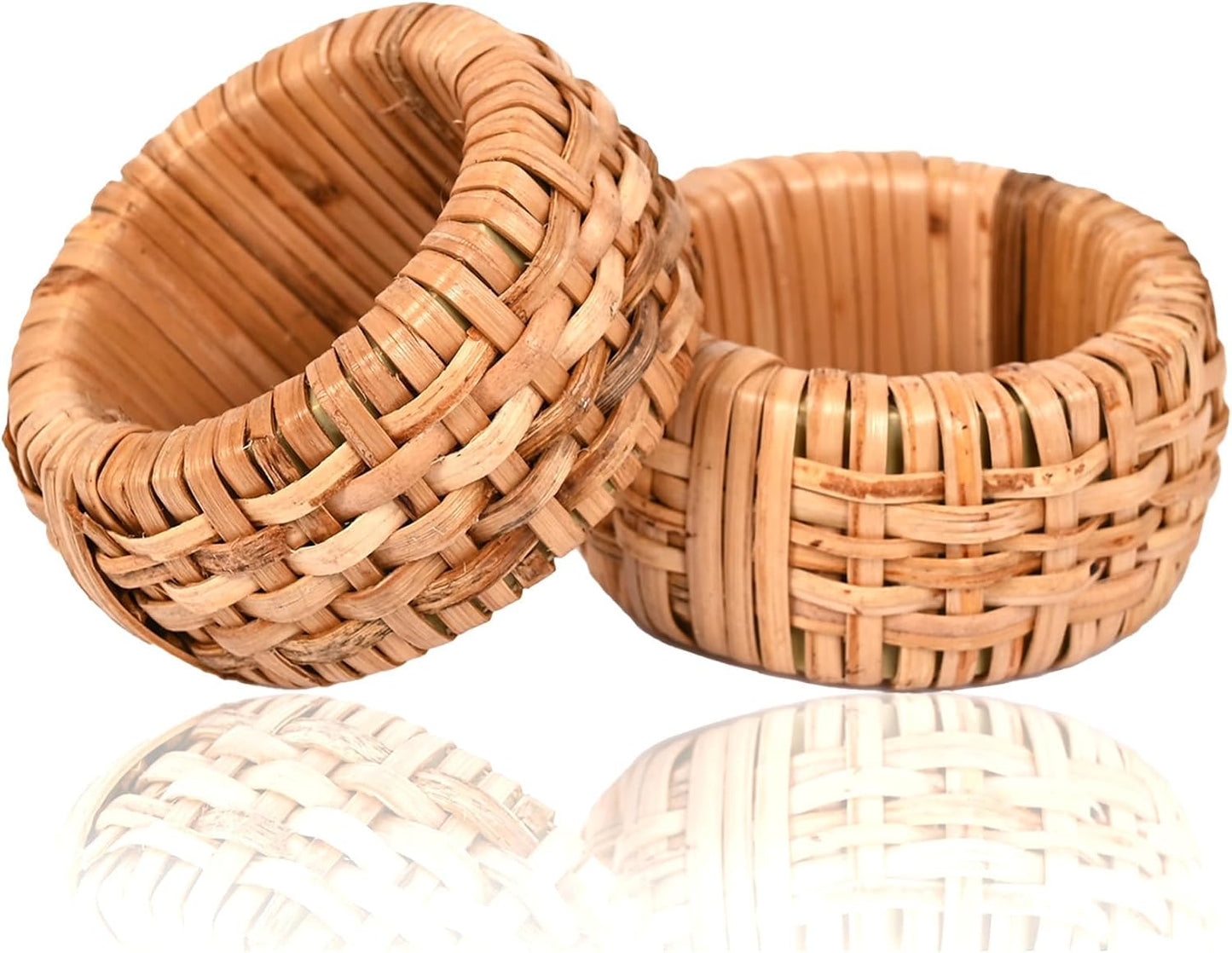 Rattan Serviettenringe-Set, Hautfarben 12- Pack