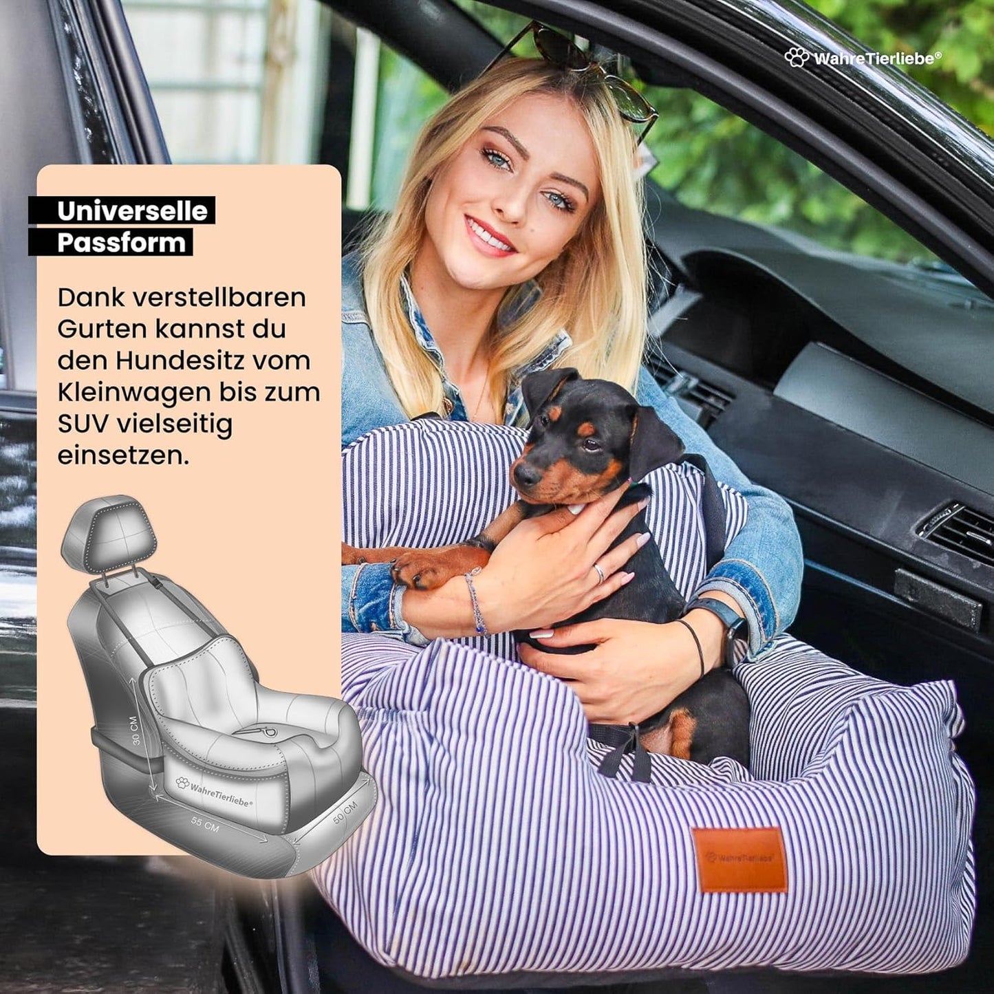 Hunde Autositz mit Sicherheitsgurt, M / Schwarz