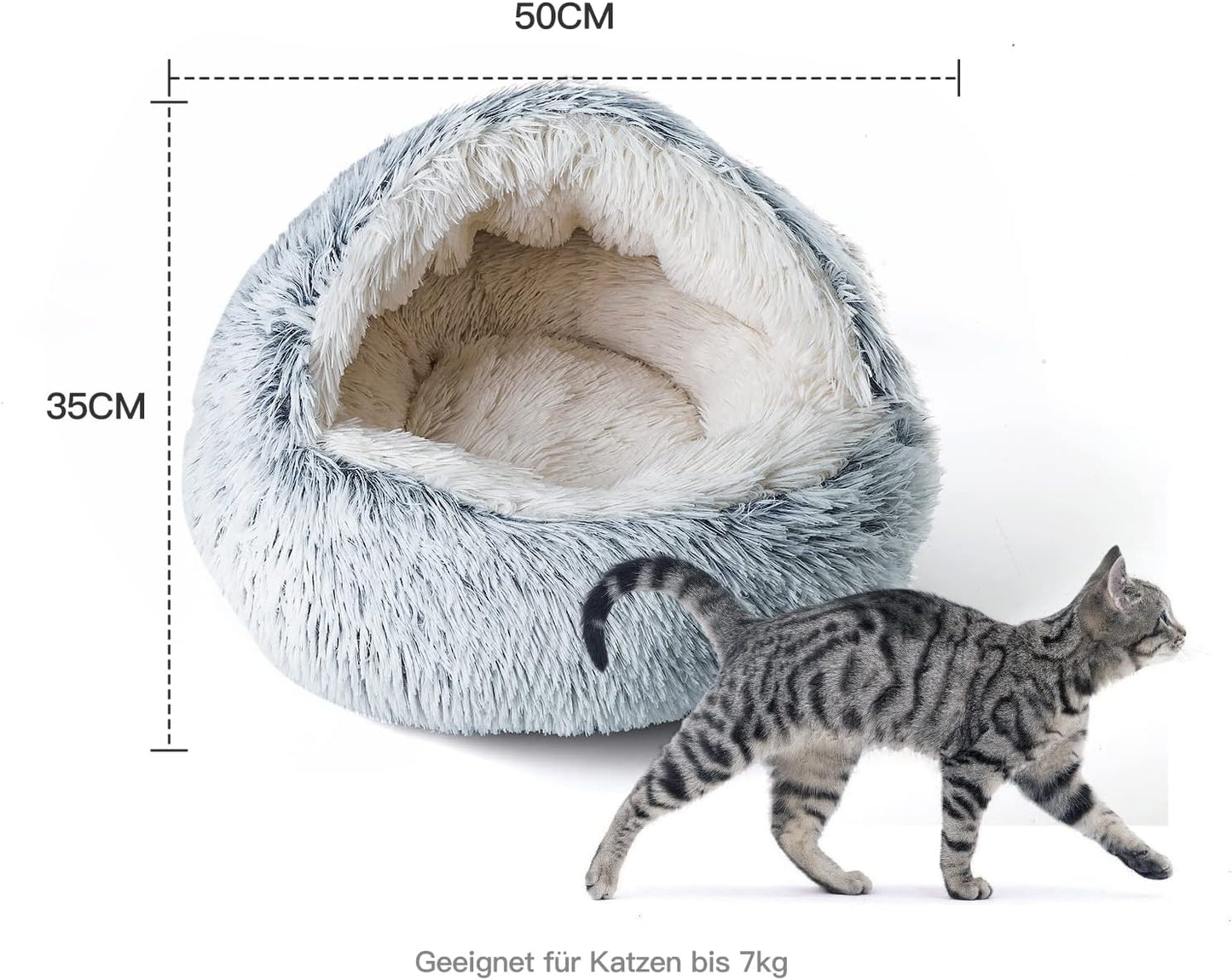 Gemütliches Katzenbett mit Decke, waschbar, Grau-1