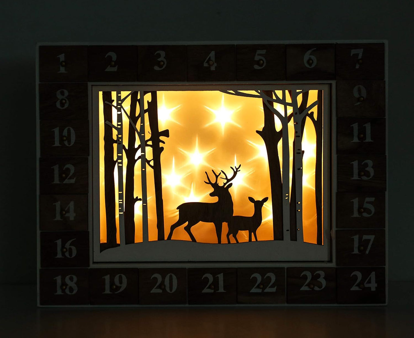 Adventskalender Winterlandschaft mit LED-Beleuchtung, Winterlandschaft mit Led Beleuchtung